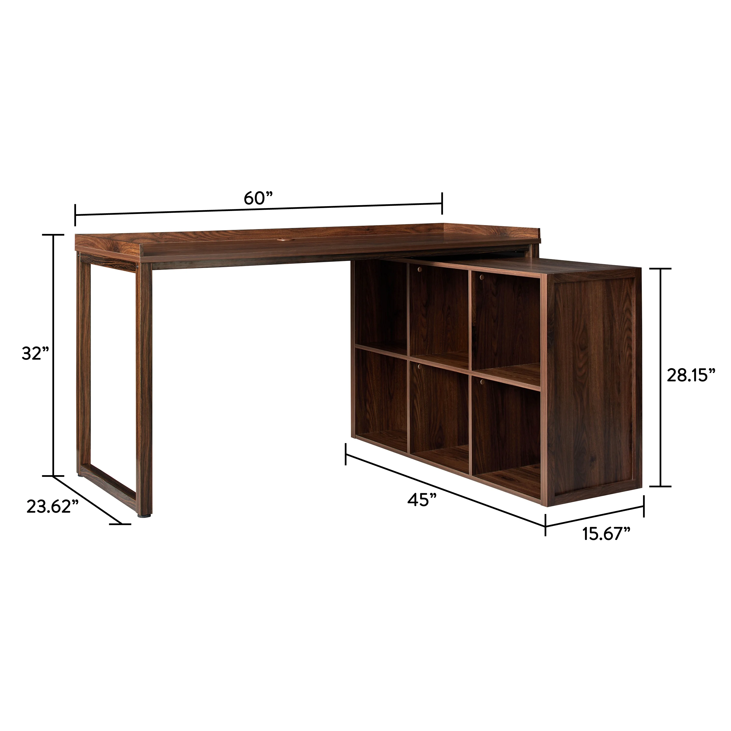 Better Homes & Gardens Ezra Modular L Desk with 6-Cube Storage, Walnut Finish