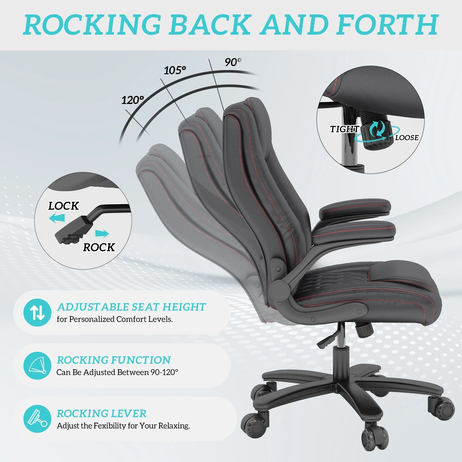 Solfway Big and Tall Office Chair 400LBS, High Back Black Leather Executive Office Chair, Computer Desk Chair with Adjustable Flip-up Arms, Wheels and Lumbar Support