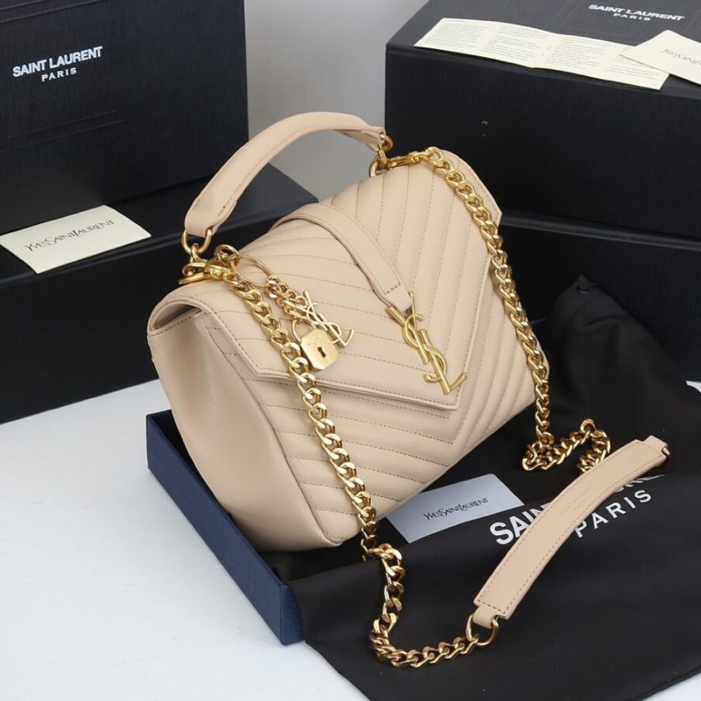Saint Laurent College Medium In Quilted Leather Beige 9.4 Inches 600279BRM072721