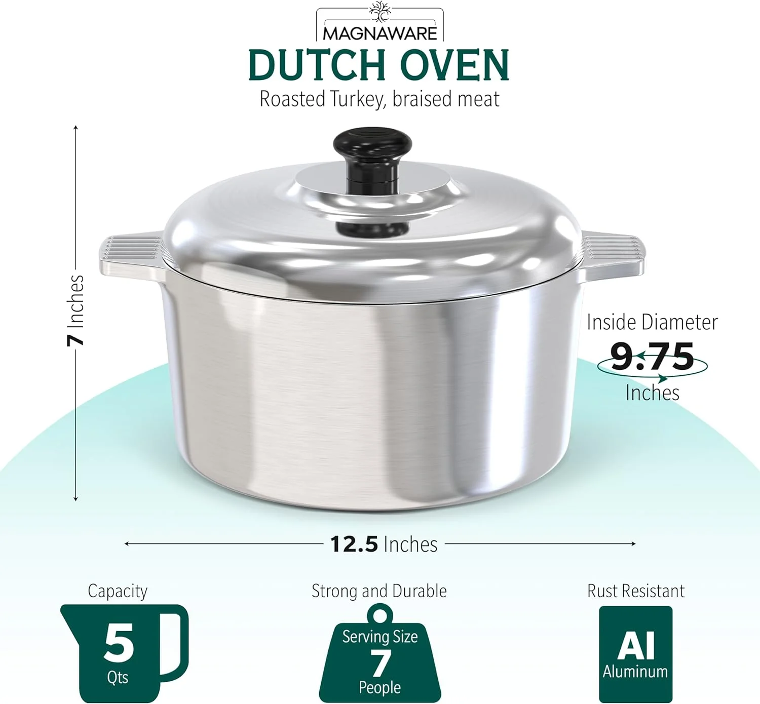 Magnaware 3qt Rust-Resistant Cast Aluminum Dutch Oven