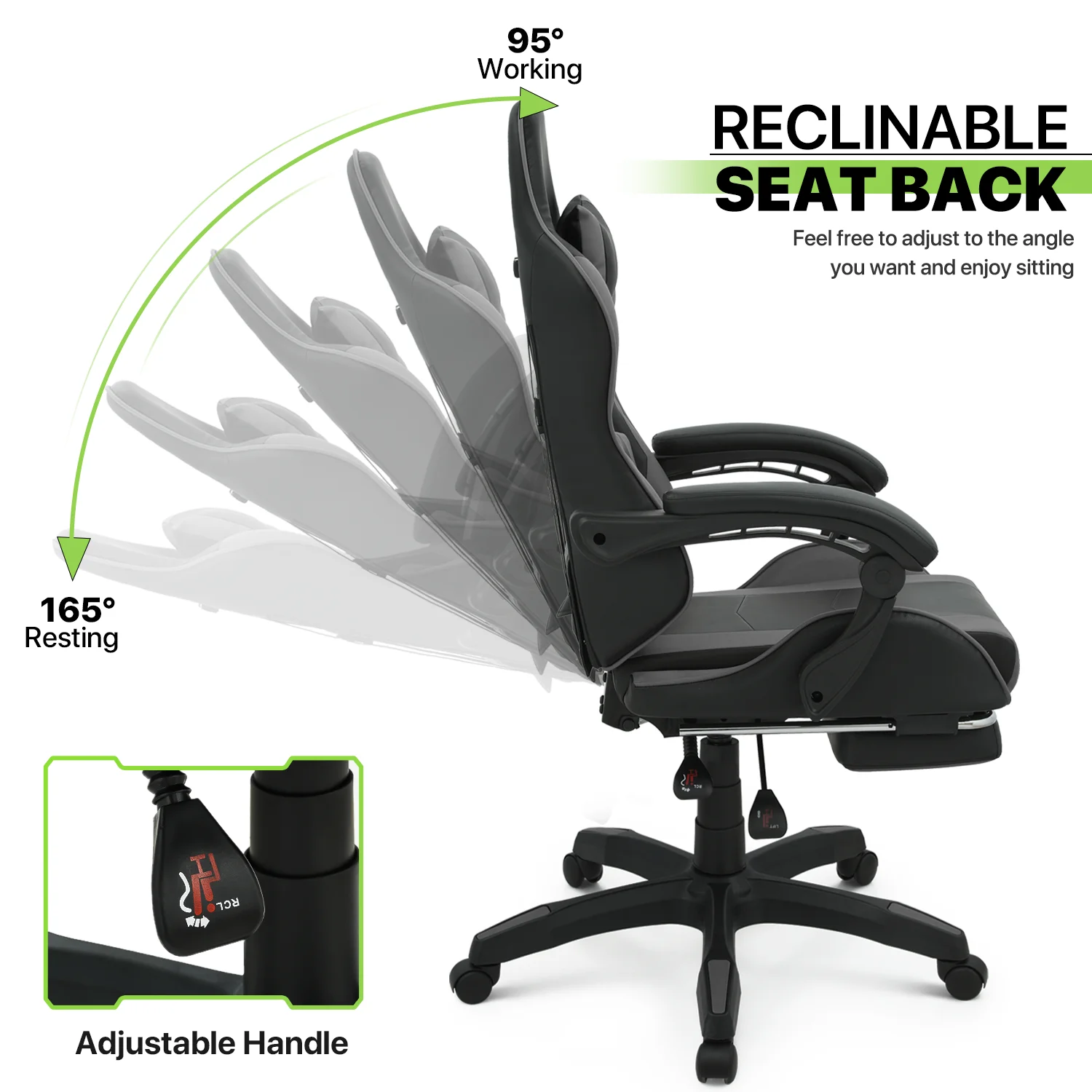 Magshion Adjustable Gaming Chair, Ergonomic PC Computer Seat with Headrest and Lumbar Support for Adults Teens Desk Chair, Black
