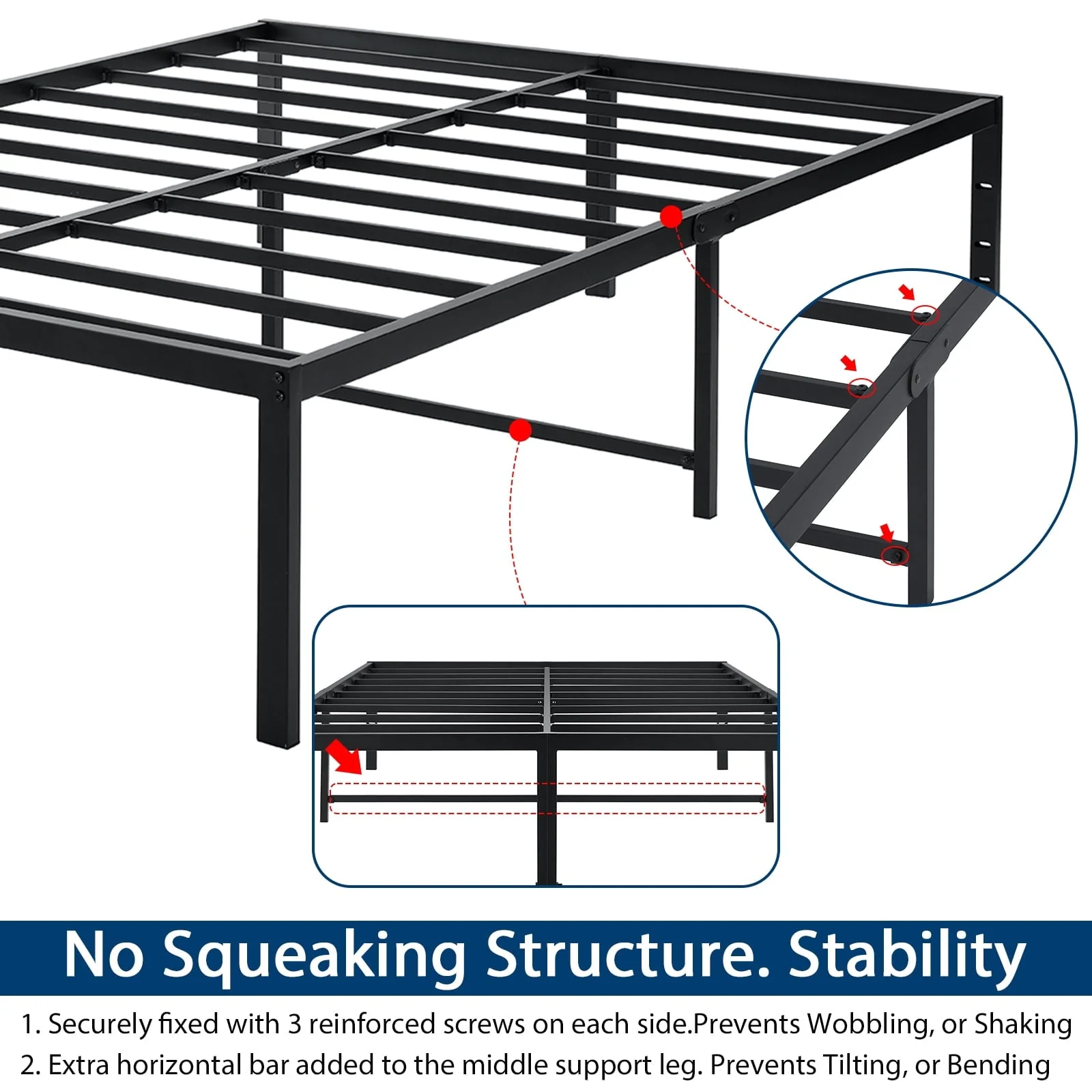 Lusimo King Bed Frame 18 Inch Metal Platform Bed Frame Heavy loading Steel Slat and Anti-Slip Support Easy Quick Lock Assembly No Box Spring Needed King Size
