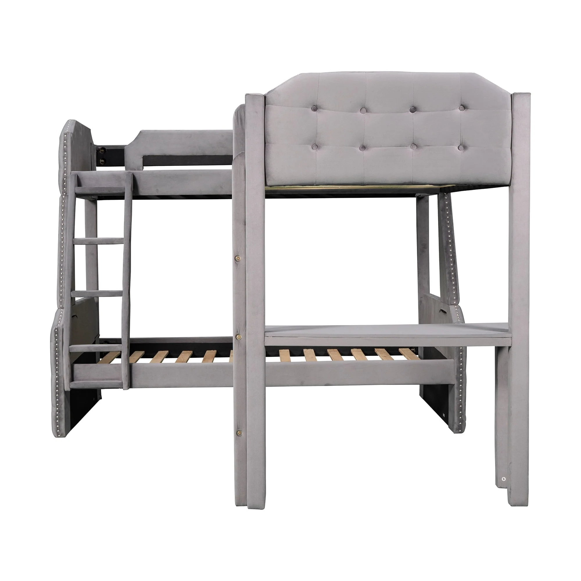 EUROCO Upholstery L-Shaped Twin over Full Bunk Bed and Twin Loft Bed with Desk for Kids Bedroom, Gray