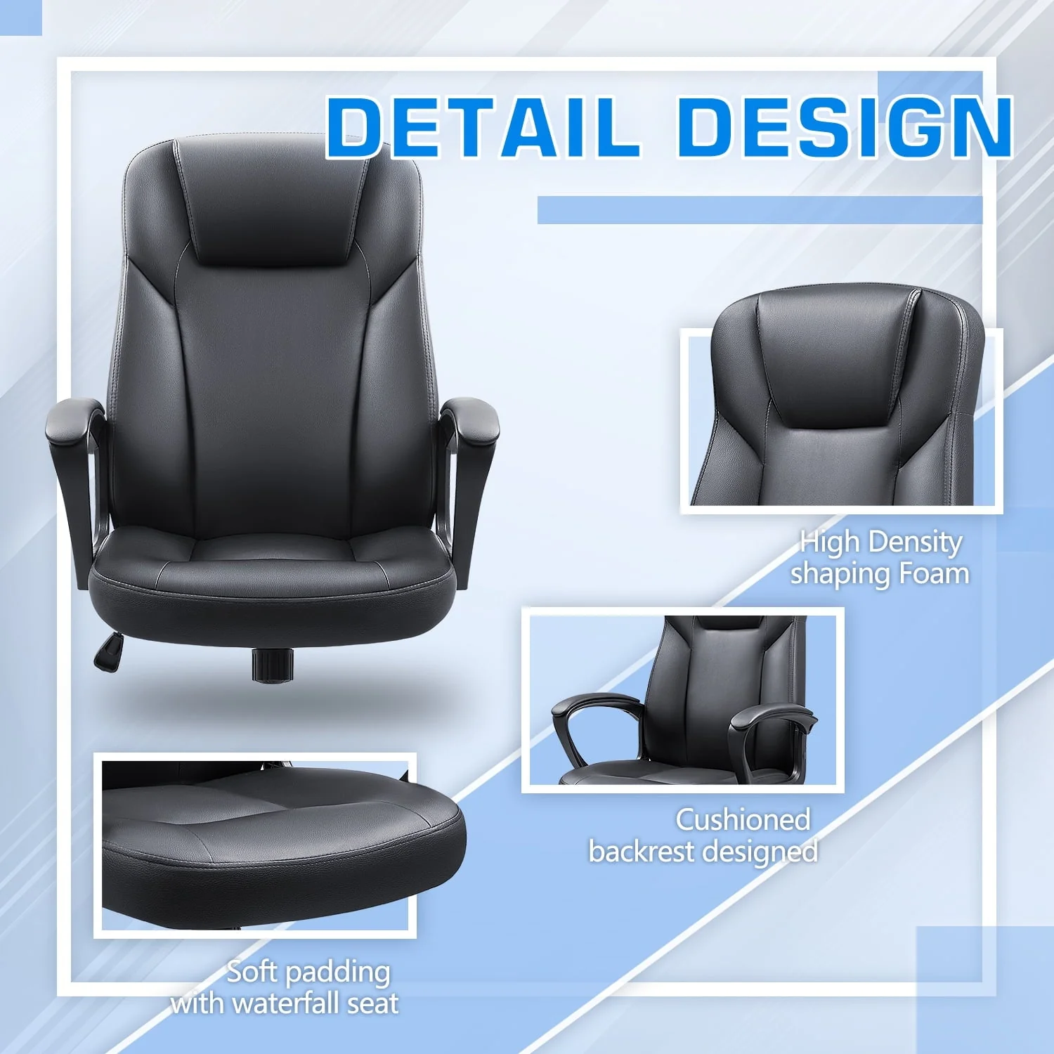 Homall Leather High Back Office Chair Ergonomic Executive Office Chair Swivel Computer Desk Chair Lumbar Support Soft Cushioned Padded Arms (Black)