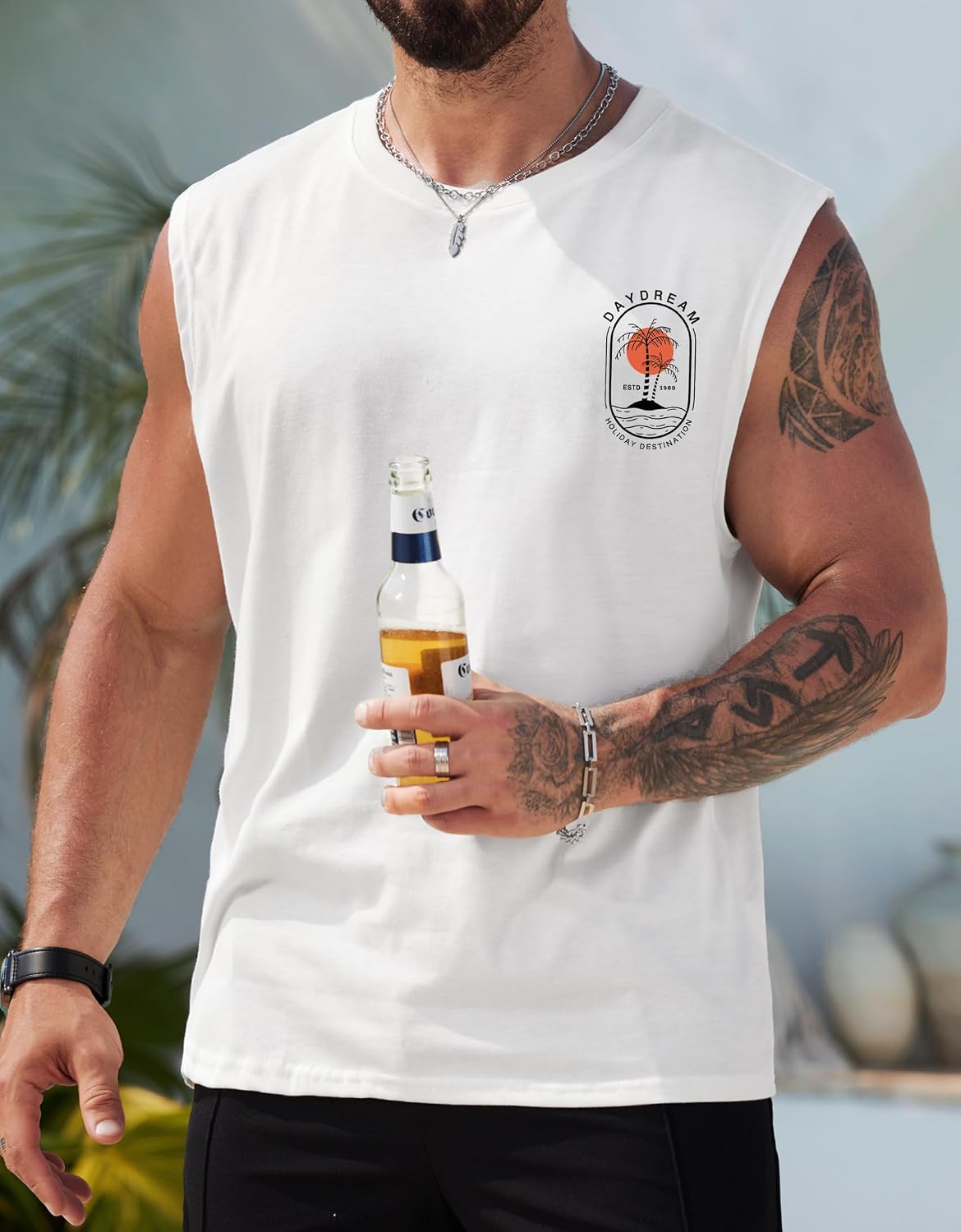 Men's Beach Summer Tank Tops Palm Tree Graphic