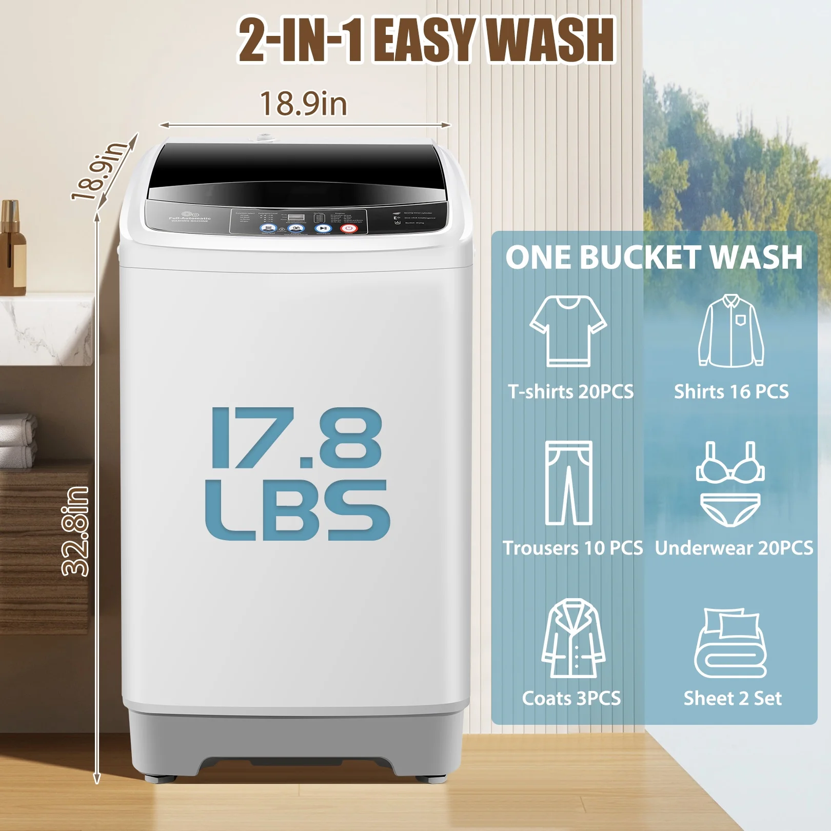 Qhomic Portable Washing Machine, 17.8 lbs Fully Automatic Compact Washer, 10 Wash Programs, Washer and Spin Dryer Combo with Dump Pump, Ideal for Apartment Dorm Camping