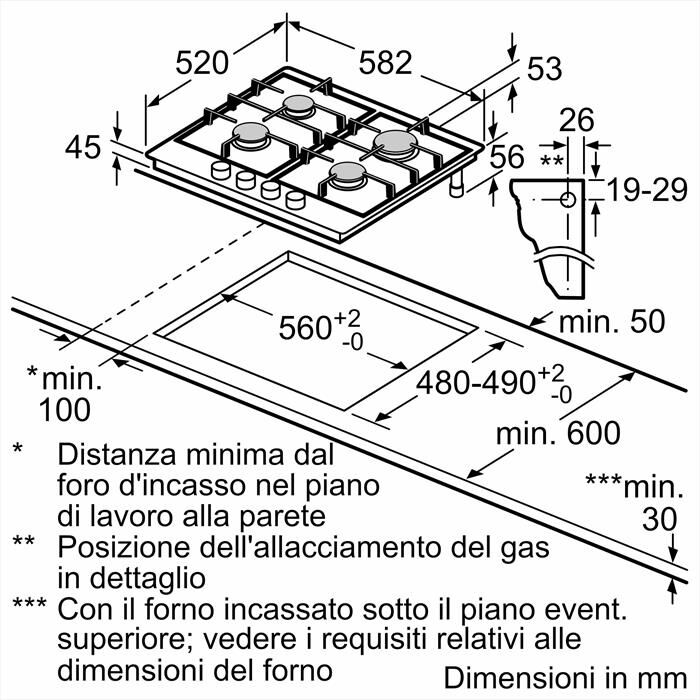 BOSCH - Piano cottura a gas PGP6B5K85 58,2 cm-Inox