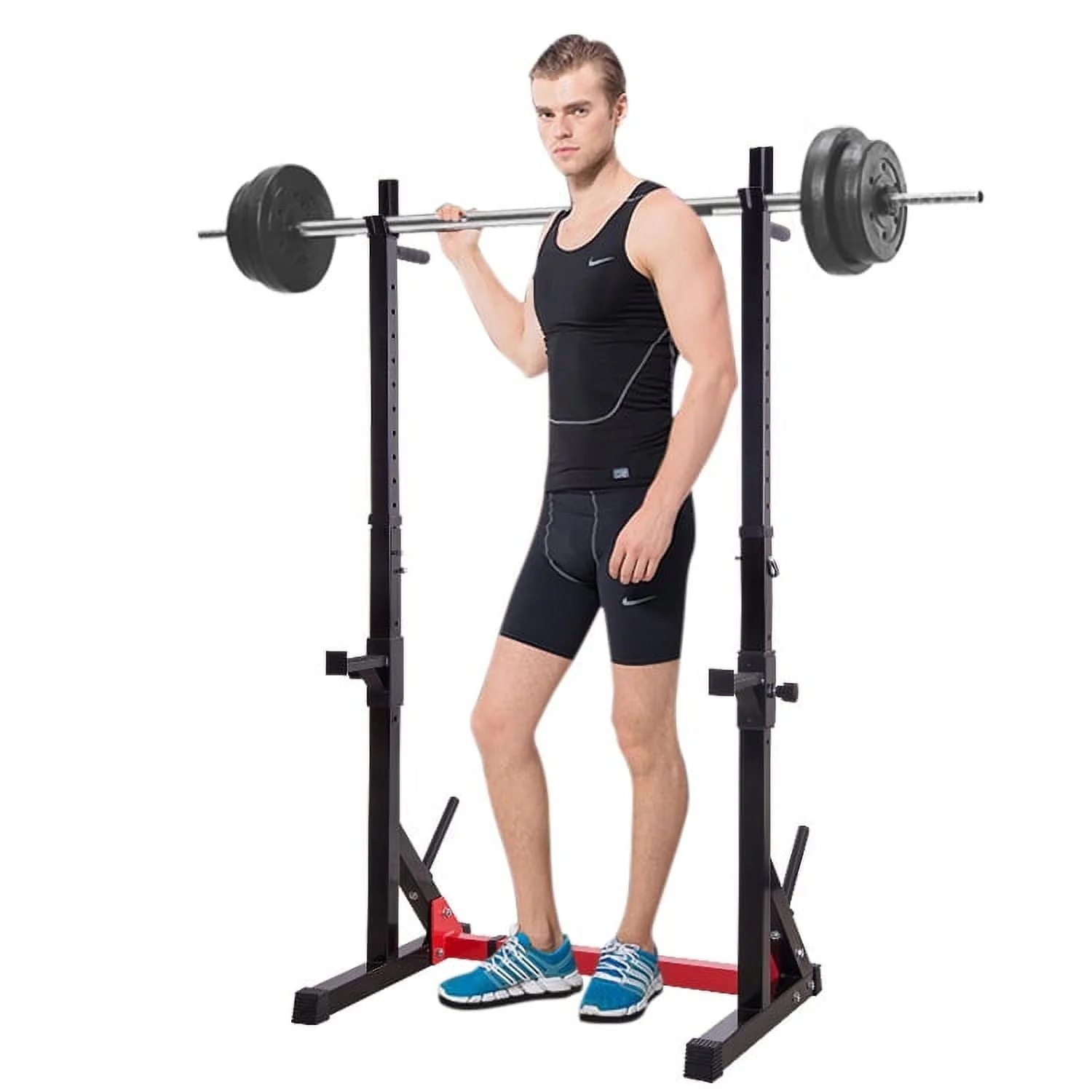 Ollieroo Steel Barbell Squat Rack,Multifunctional Weight Lifting Rack with Barbell Plate Holder, Dip Station for Gym and Family Fitness,Adjustable Bench Press Rack 480LBS Weight Capacity