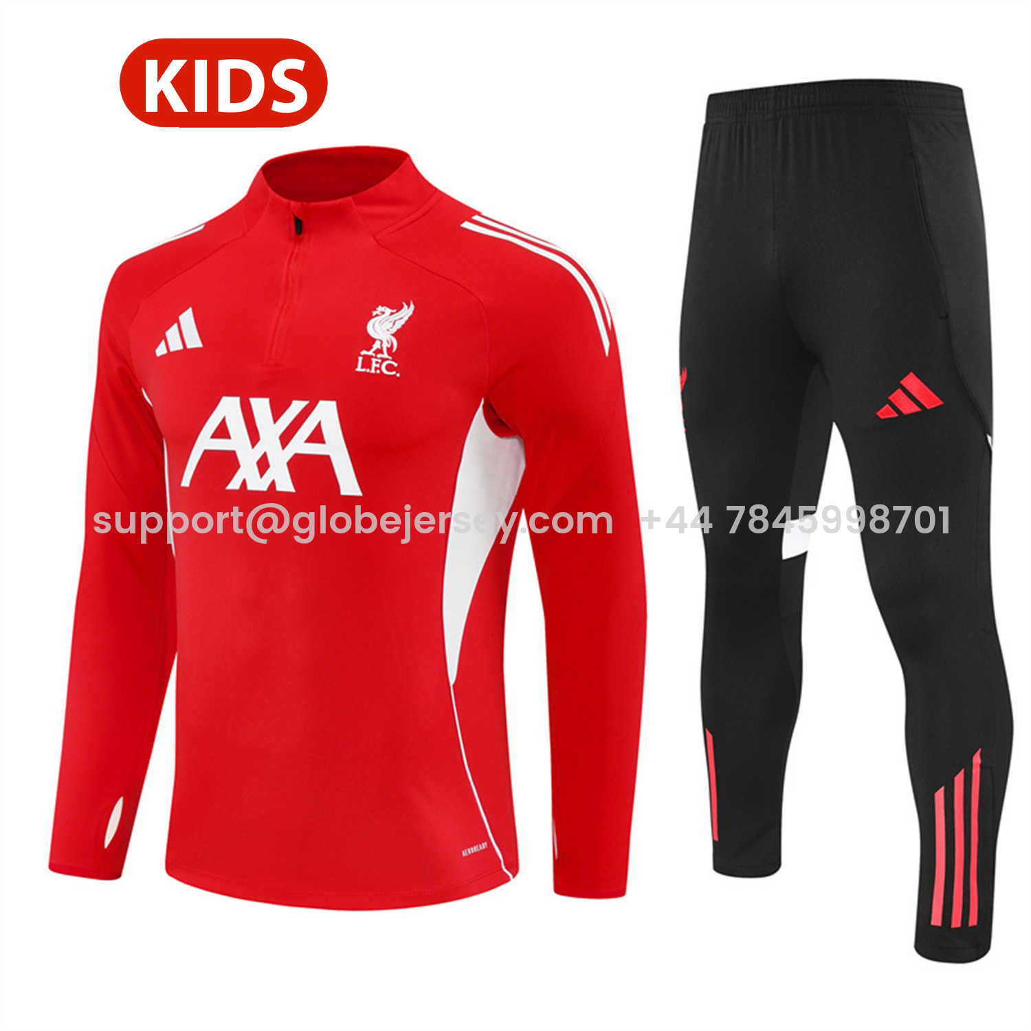 Liver.pool 25-26 Kids Long Sleeve Training Set - Red Top & Black Pants