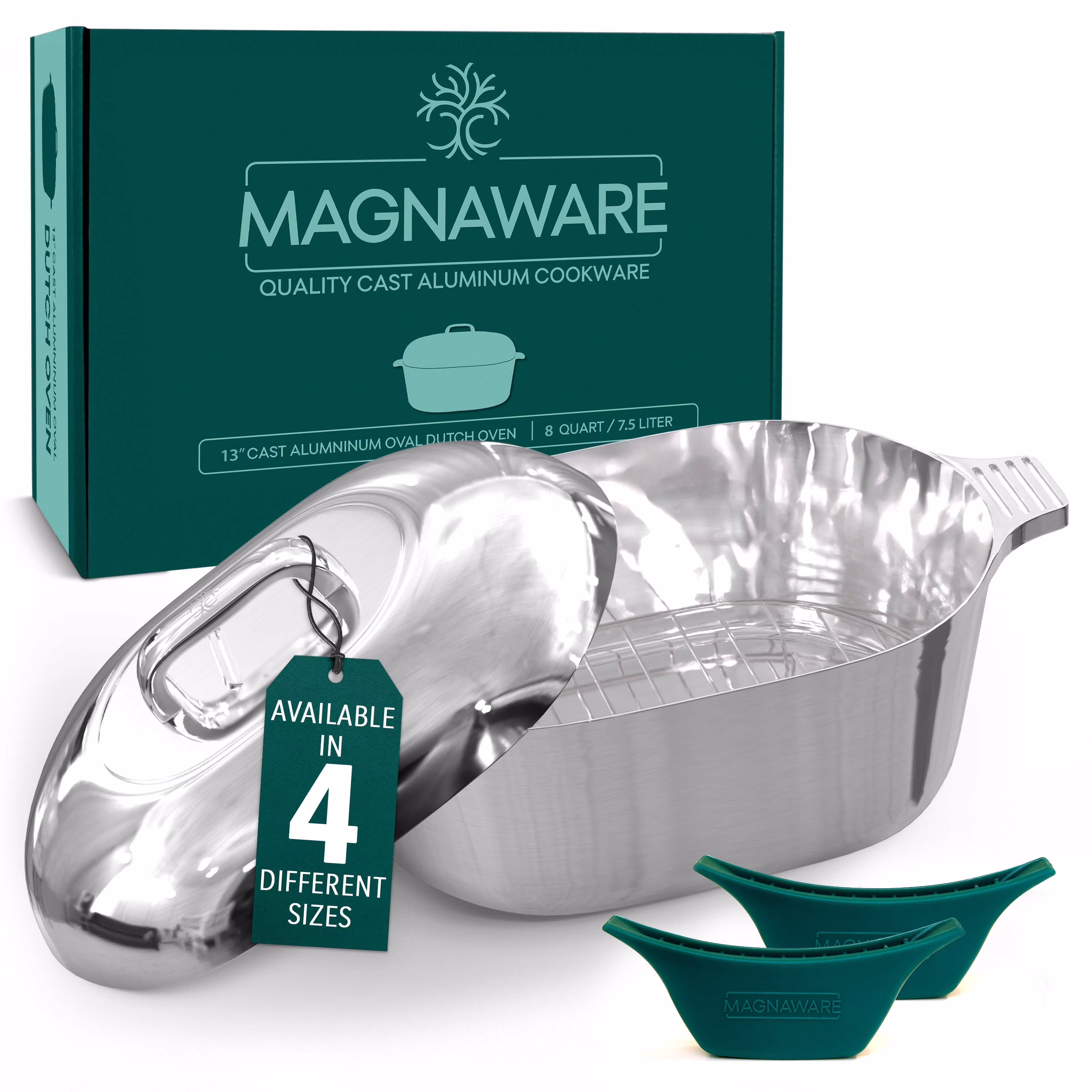 MAGNAWARE 5qt Lightweight Cast Aluminum Oval Dutch Oven, Silver