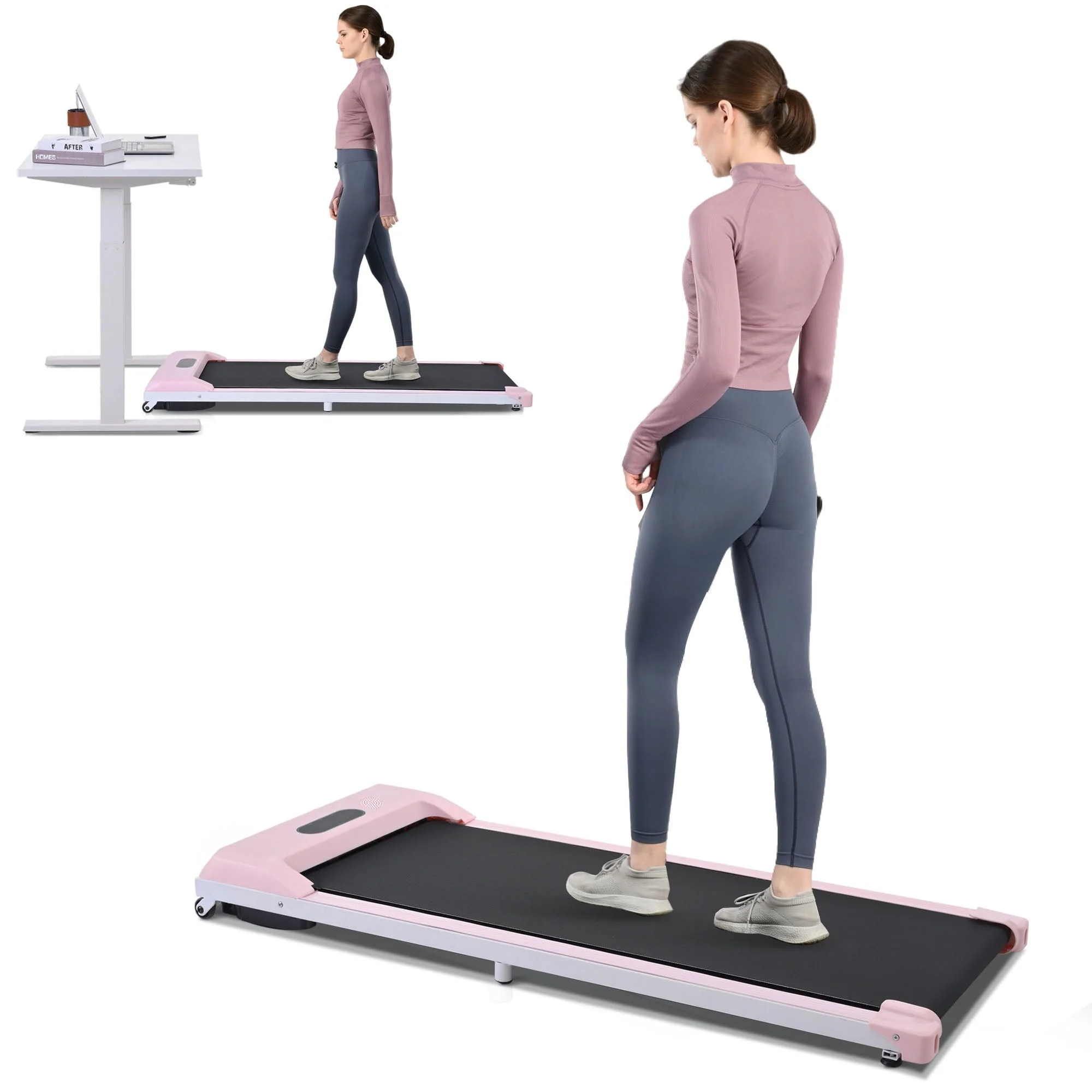 Merax Under Desk Treadmill 2.5HP Portable Walking Pad Desk Treadmill with Walkstation Remote Control, Walking Jogging Running Machine, LED Display for Home Gym Office,Pink