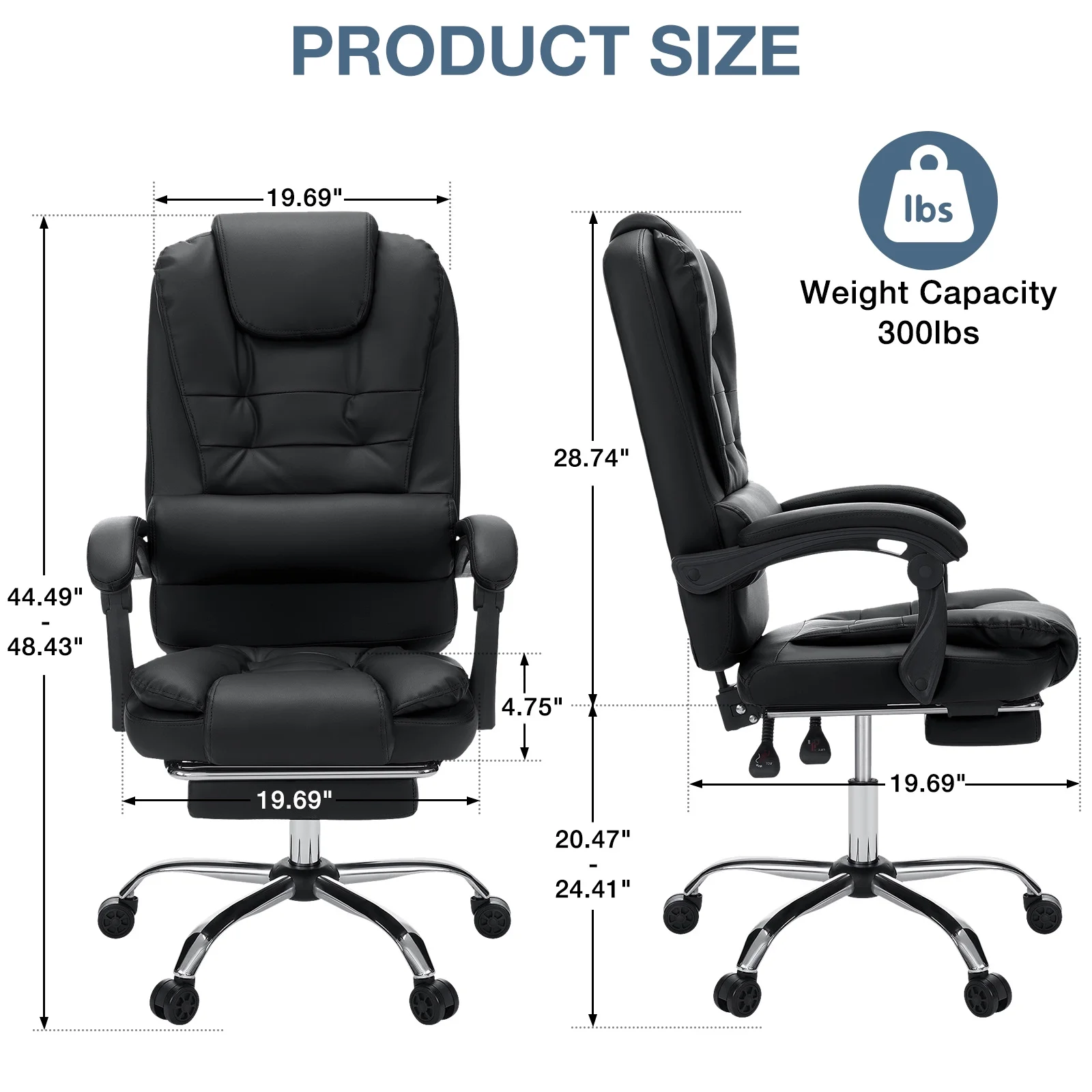 Hoffree Executive Office Chair Massage High Back Leather Office Chair with Footrest Reclining Computer Desk Chair Lumbar Back Support Swivel Rolling for Home Office Black