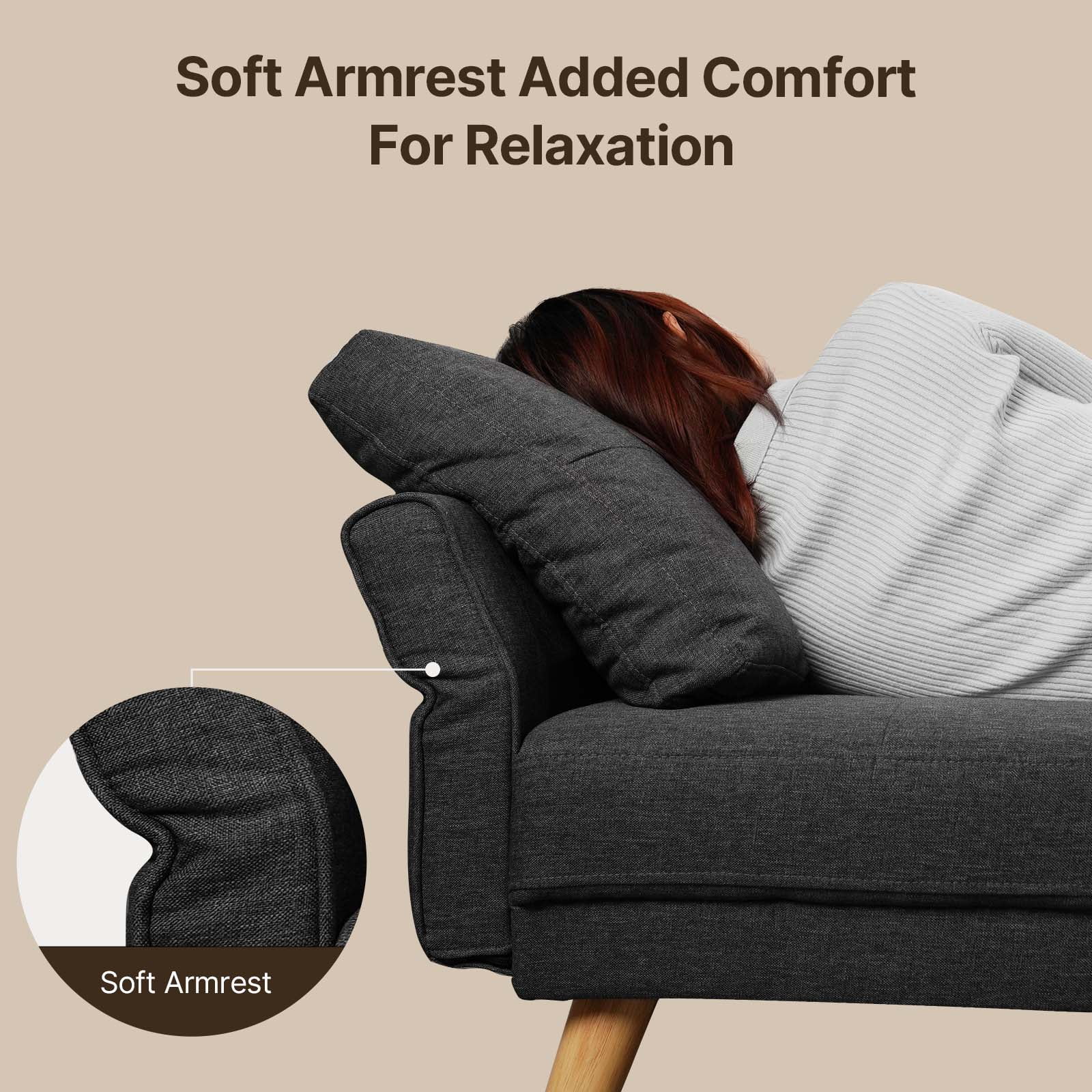 Modern Futon Sofa Bed with 3 Seats and Storage Pocket for Living Room & Office, Dark Gray
