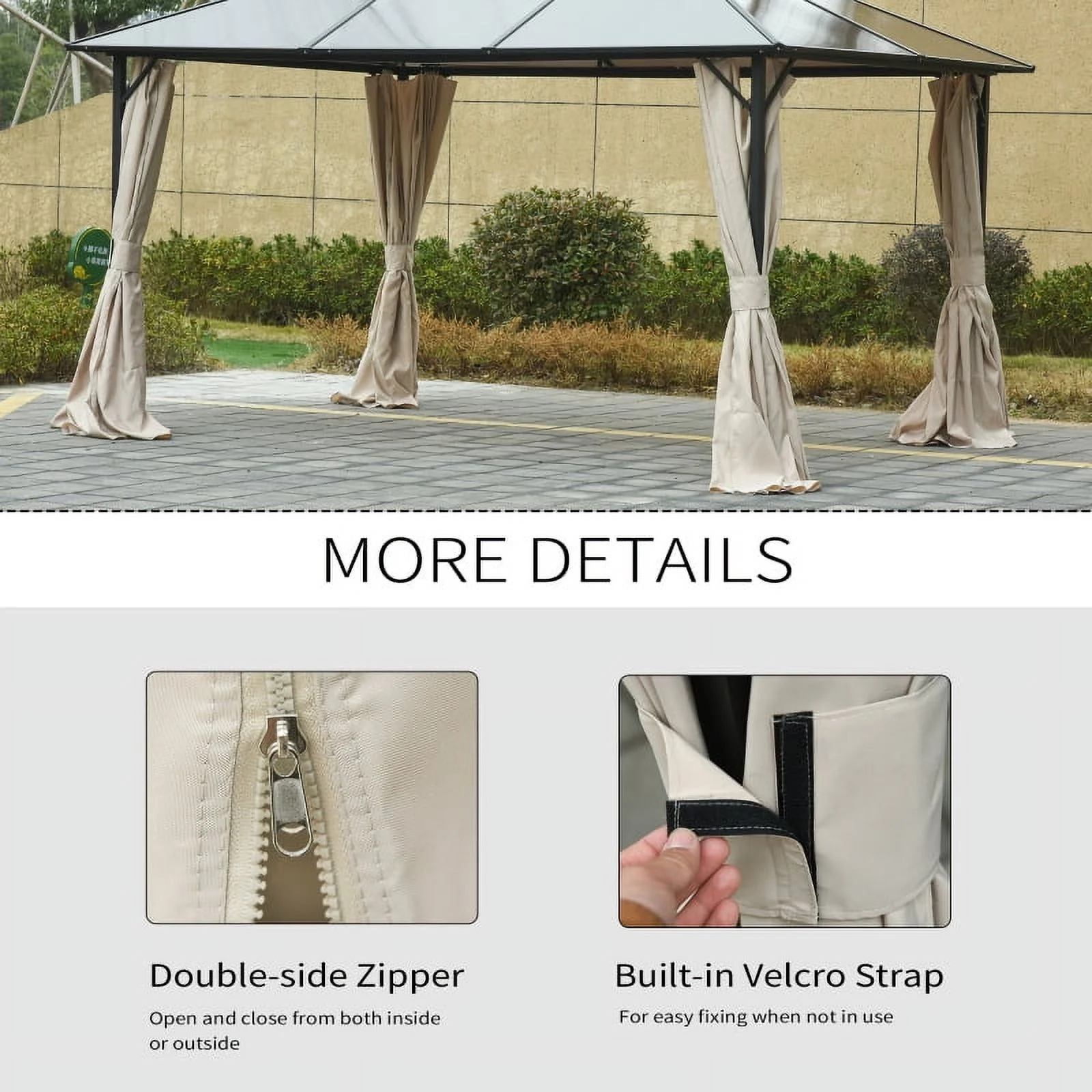 Outsunny 10' x 12' Gazebo Sidewall Set with 4 Panels, Hooks/C-Rings Included for Pergolas & Cabanas, Beige On-Site