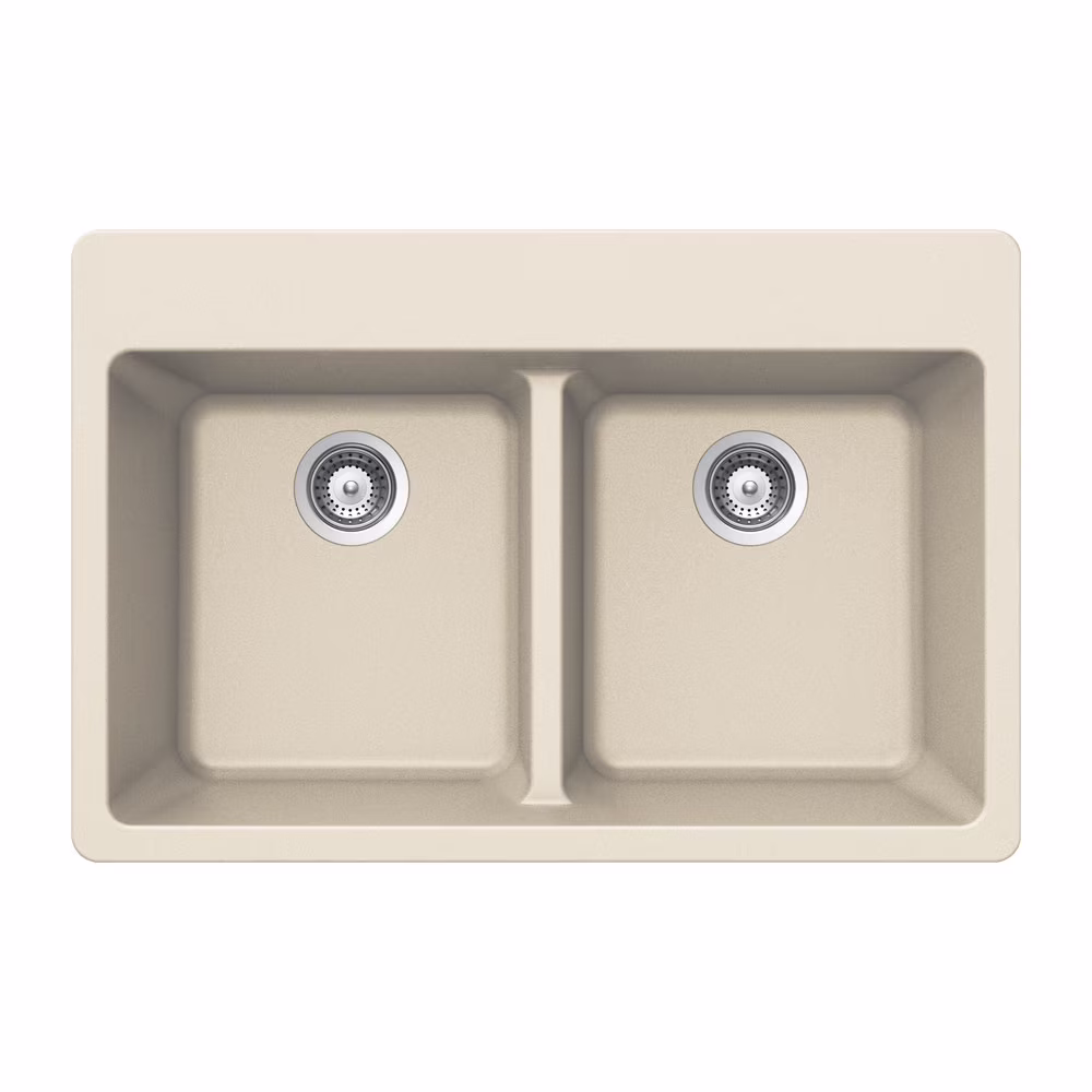 Houzer M-200 CLOUD Quartztone Series Granite Topmount 50/50 Double Bowl Kitchen Sink, White