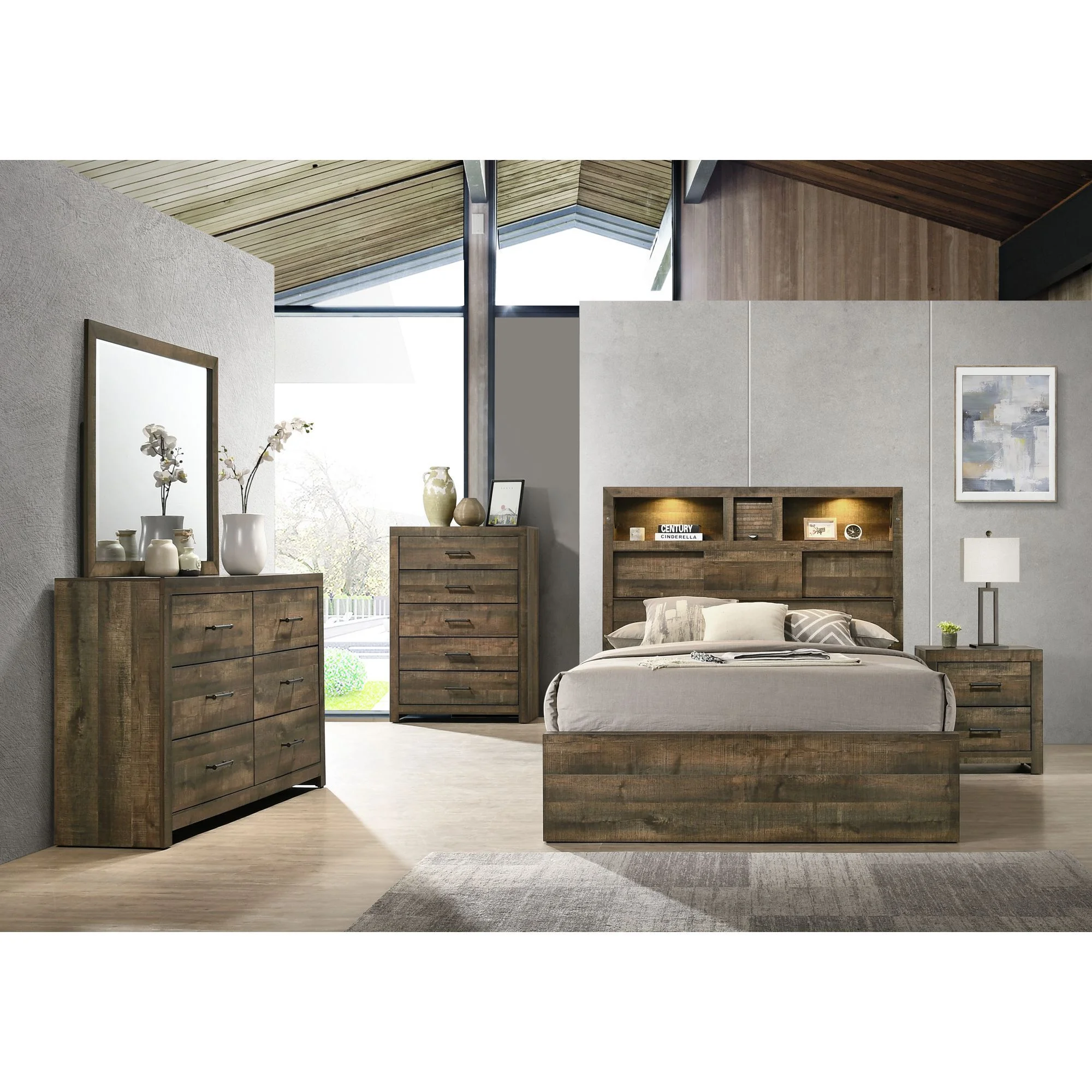 Beckett Queen Bookcase Panel 6PC Bedroom Set with Bluetooth