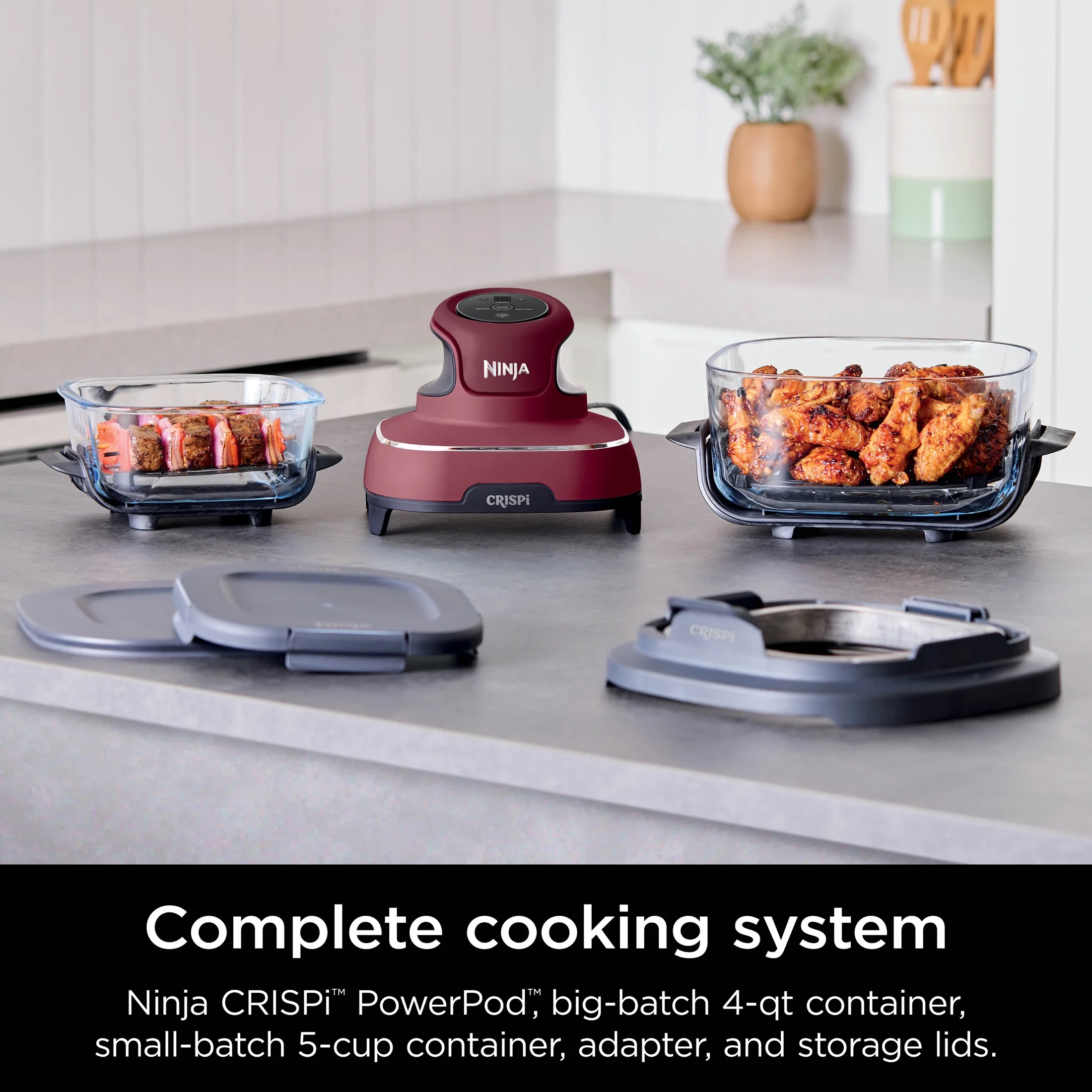 Ninja Crispi 3-in-1 Portable Glass Air Fryer Cooking System, 1500W, 4-Qt & 5-Cup TempWare Glass Containers with Storage Lids, Microwave, Freezer & Dishwasher Safe, White, FN100WH