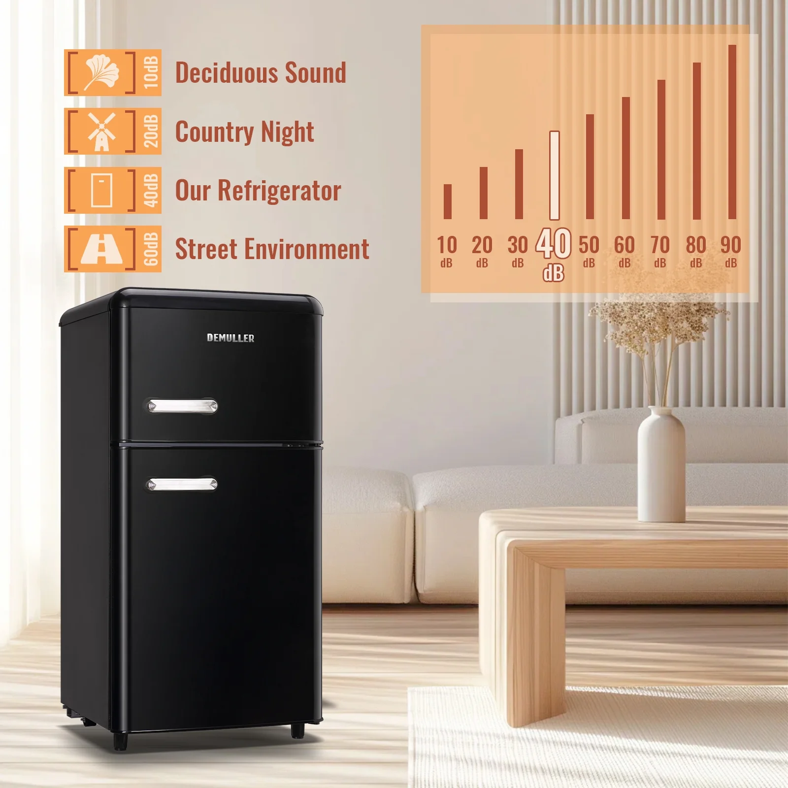 DEMULLER Mini Fridge with Freezer Small Refrigerator Double Door Drinks Holder for Office Black New