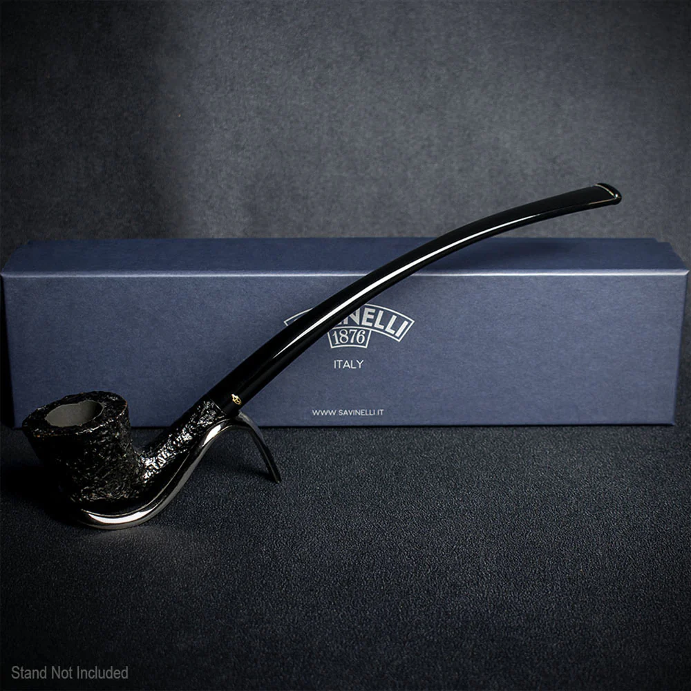 Savinelli Black Rusticated Churchwarden Briar Pipe - 921 6mm