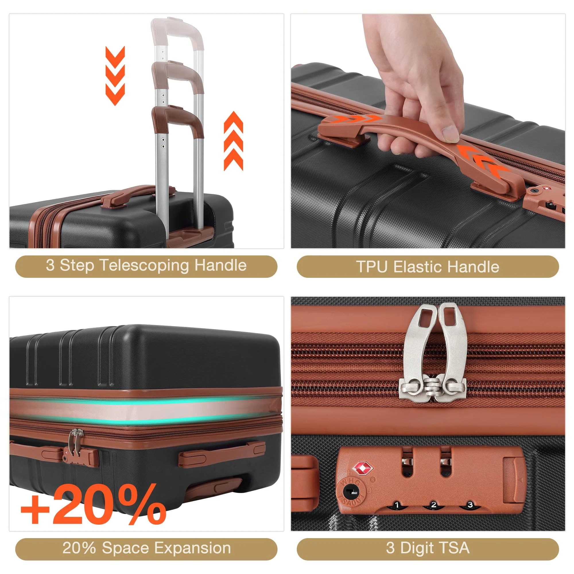 TROPOW Luggage Setss,Suitcases with Wheels,Luggage Expandable Suitcase 3 Piece Sets, Luggage Sets of 3 Piece Suitcase with Spinner Wheels, Hardshell Luggage 3 Piece Sets(20
