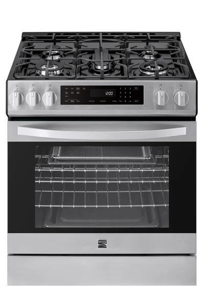 Kenmore 22-76853 5.6 cu. ft. Front-Control 5 Burner True Convection Gas Range with Oven, Large Window, Three Oven Racks, Dishwasher Safe Cast Iron Grates