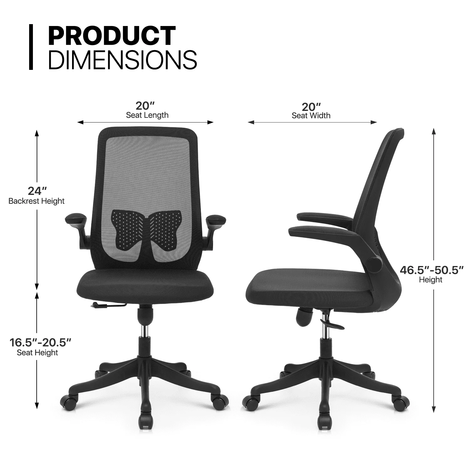 Magshion Computer Desk & Chair Set, Adjustable Height Rolling Office Chair with Flip Up Armrest & 2-Tier Table with Monitor Storage Shelf and Host Rack, Black