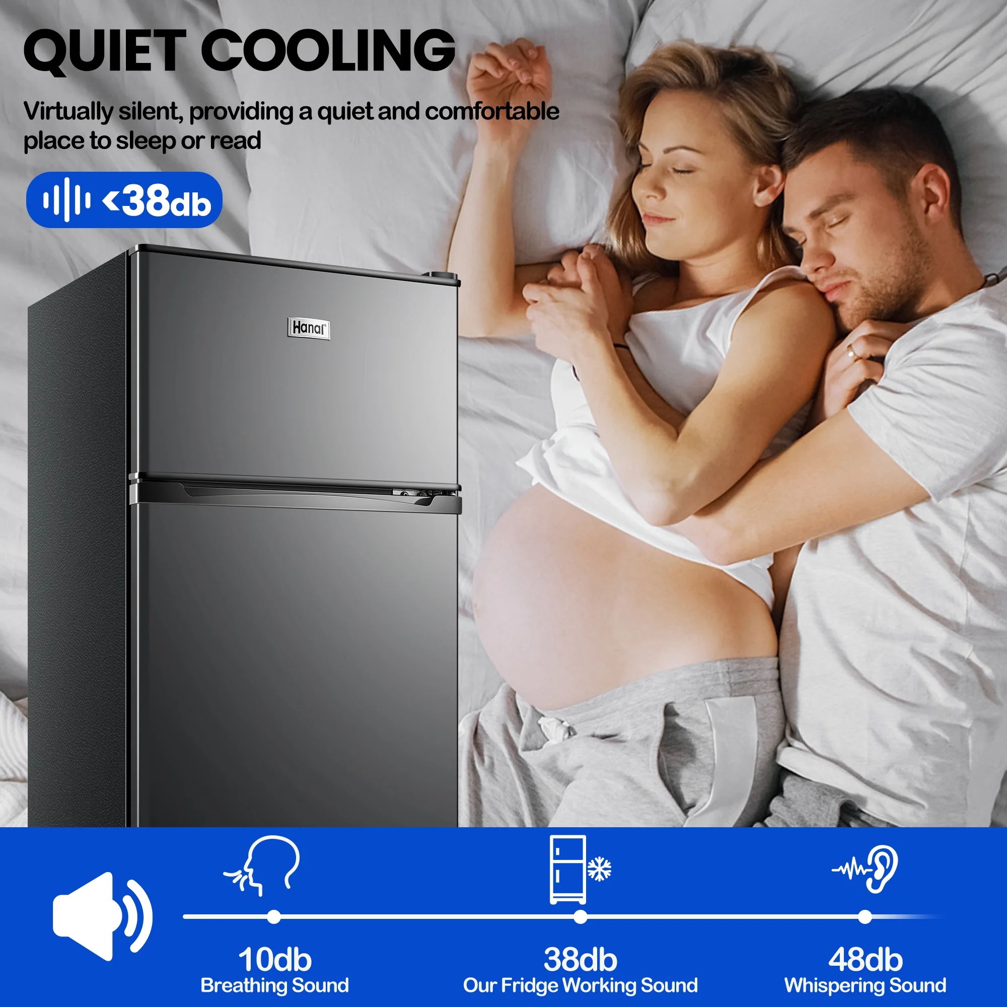 2 Door Mini Fridge with Freezer,3.5Cu.ft Small Freezer,7 Adjustable Thermostat,Blue,New
