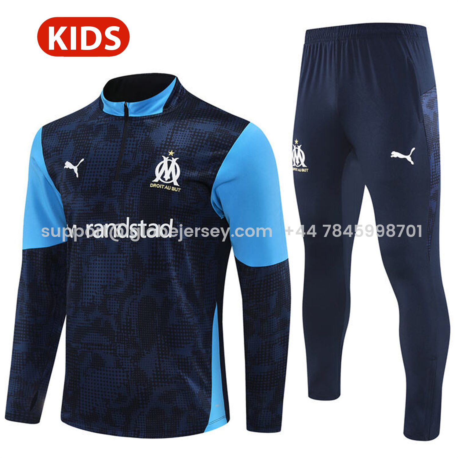 Marseille 25-26 Kids Long Sleeve Training Set - Royal Blue Top & Royal Blue Pants