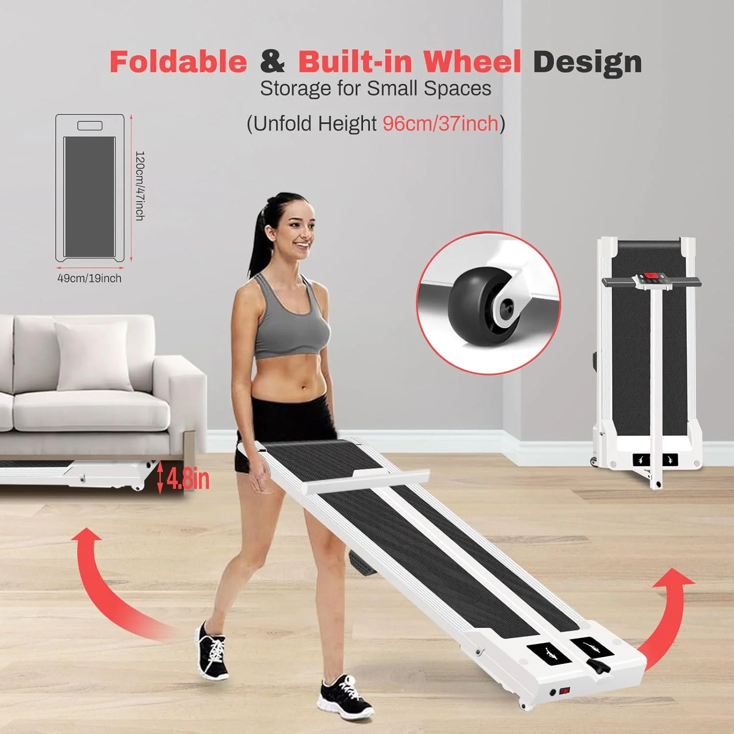 2 in 1 Walking Pad Treadmill, Foldable Treadmills with Handle Bar, 2.5HP Portable Folding Treadmill with Remote Control, Under Desk Treadmill for Home Office, 300lbs, Black