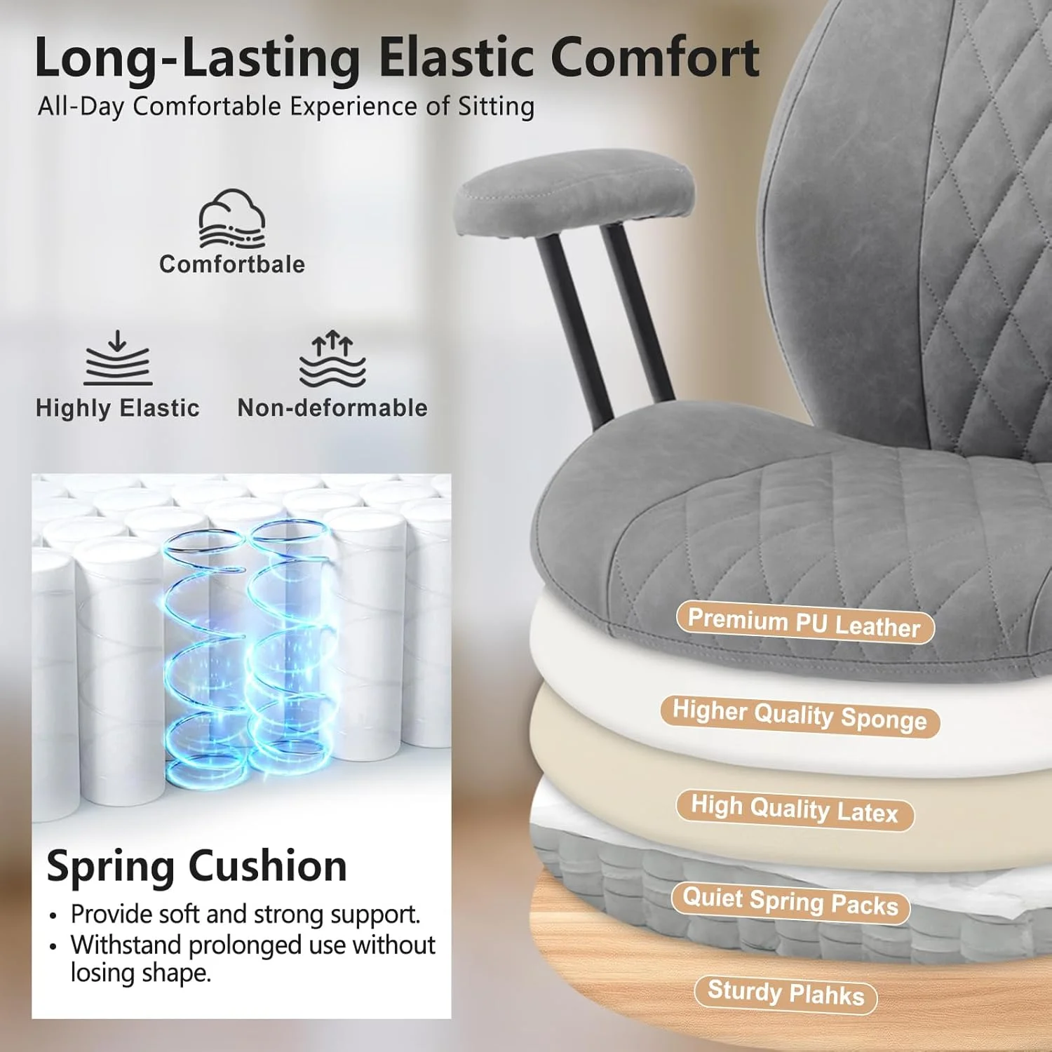 QW Home Office Desk Chair Office Rubber Casters Ergonomic Computer Chair with Lumbar Support Adjustable Height Rolling Swivel Executive Task Armrests Chair??? Brown Leather