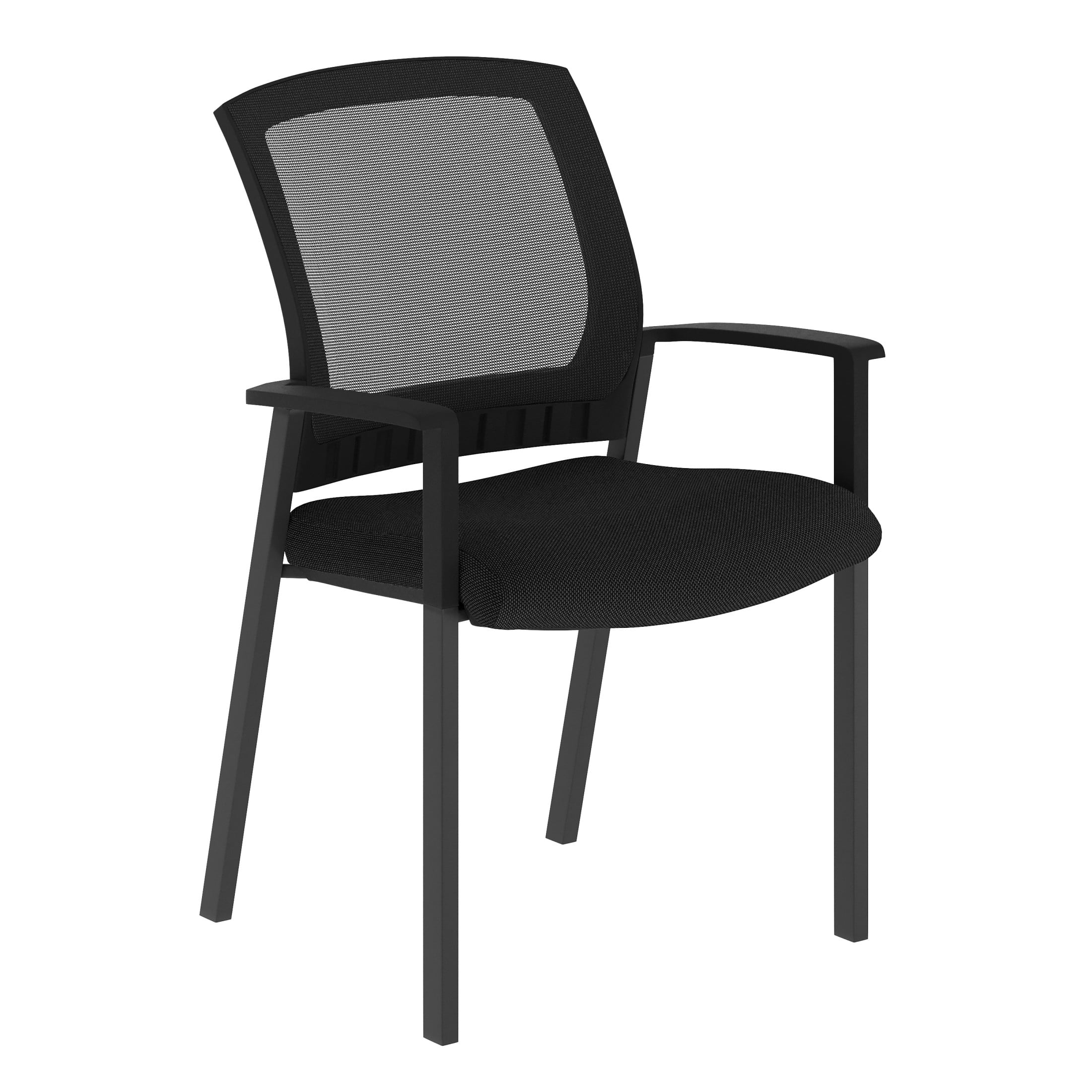 Flash Furniture Commercial Black Mesh Stackable Side Chair with Arms and Powder Coated Black Steel Frame
