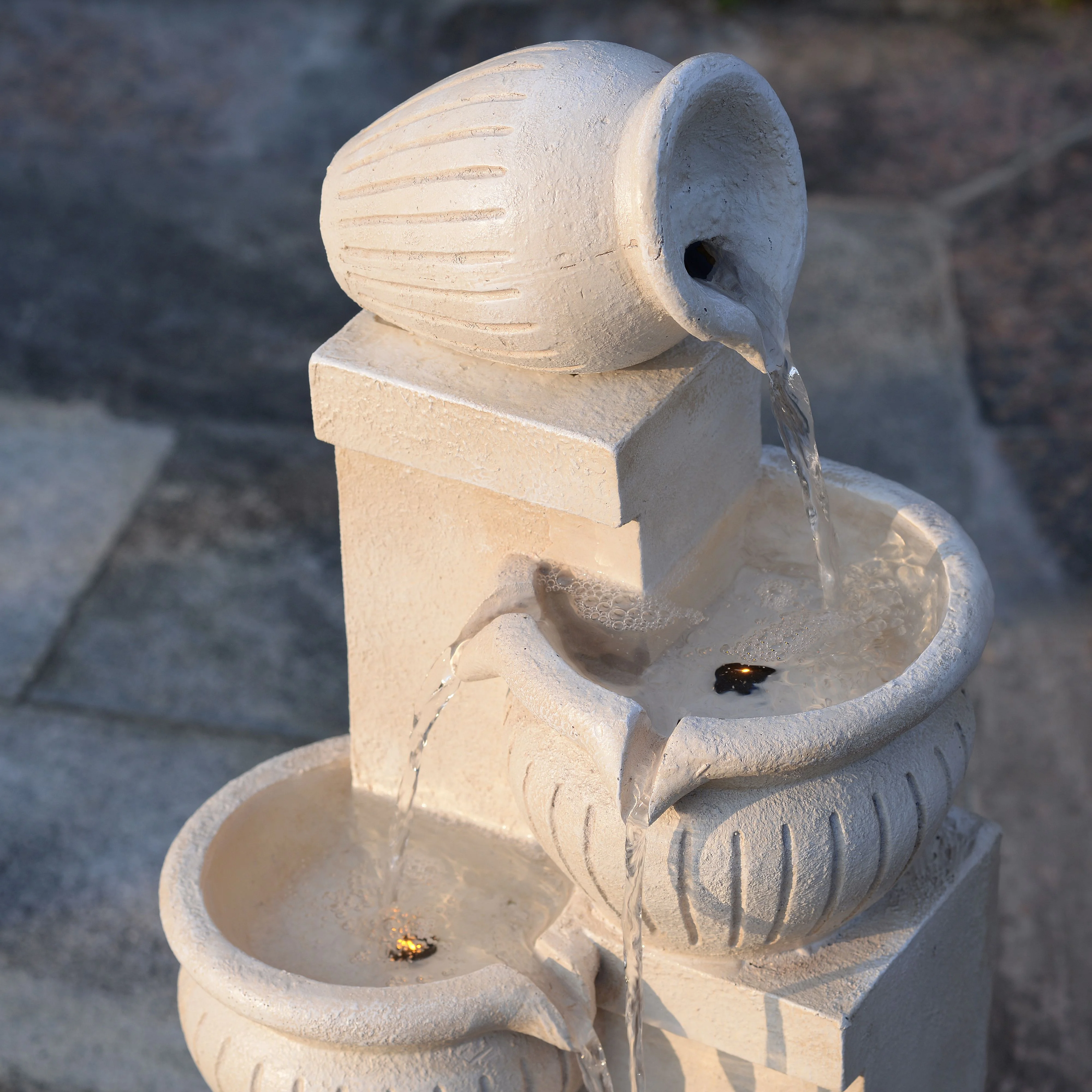 Teamson Home Outdoor Water Fountain with Lights�C 4-Tier Cascading Bowl Design with LED Light & Solar Pump, Solar-Powered Water Fountain Outdoor Garden, Yard, or Patio D��cor, Navy Blue