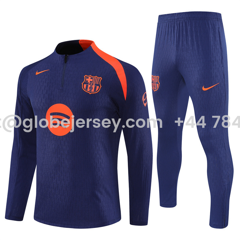 Barcelona 25-26 Long Sleeve Training Set - Royal Blue Top Orange Sponsor & Royal Blue Pants