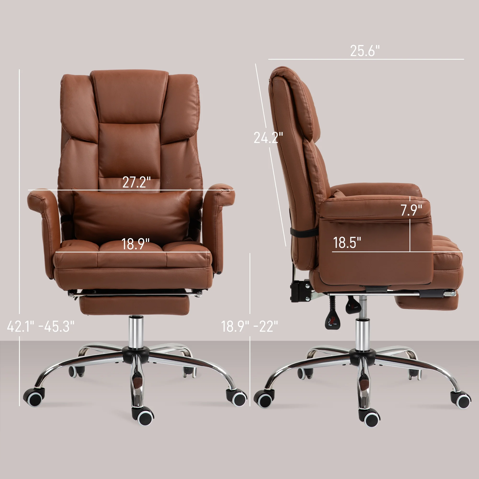 HOMCOM Executive Office Chair with Footrest and Lumbar Support, PU Leather Office Desk Chair, Ergonomic, Reclining and Swivel Chair, Black