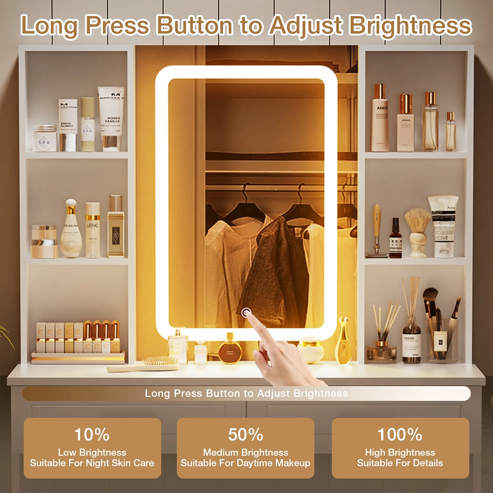 Hommpa Vanity, Makeup Vanity with LED Lighted Mirror Vanity Desk with Drawers Vanity Table with Charging Station for Girls Bedroom Storage Shelves, White