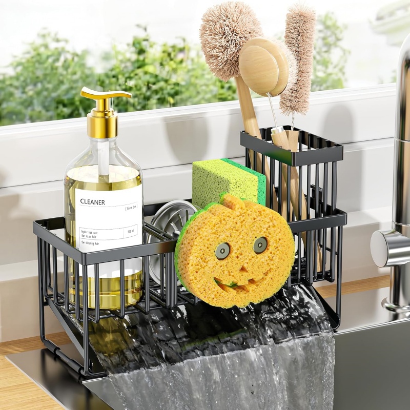 SINKLY Kitchen Sink Caddy Organzier with High Brush Holder
