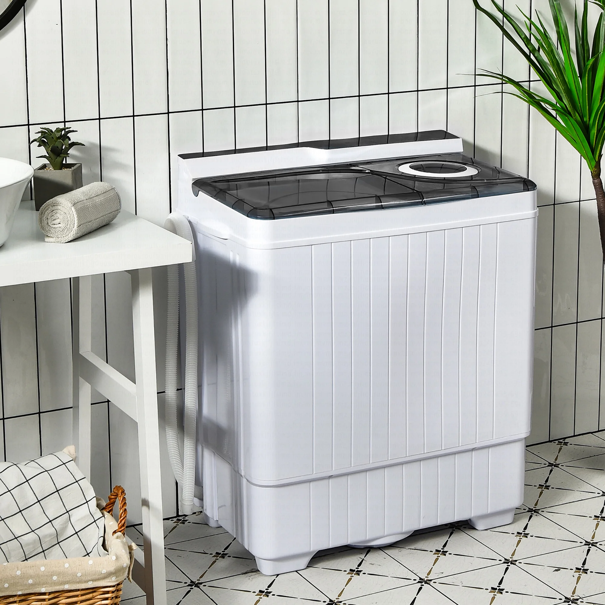 Costway 26lbs Portable Semi-automatic Washing Machine W/Built-in Drain Pump Grey