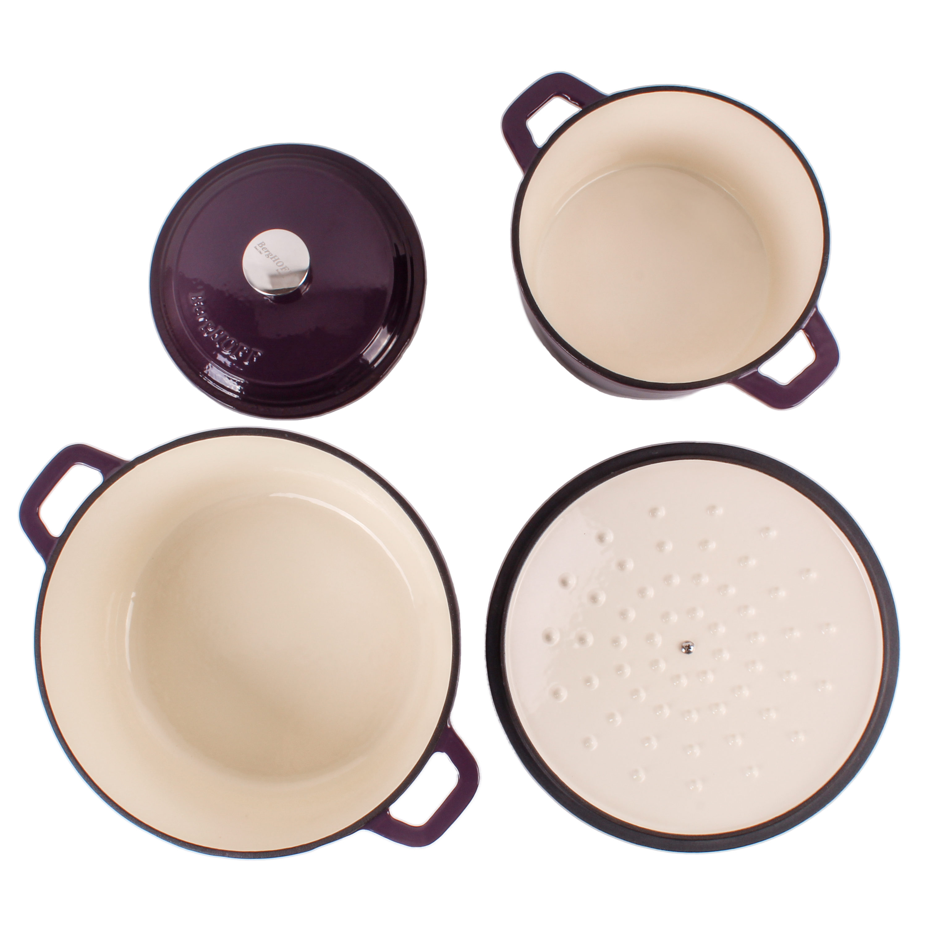 BergHOFF Neo 4Pc Cast Iron Set: 3qt. Covered Dutch Oven & 7qt. Covered Stockpot, Blue