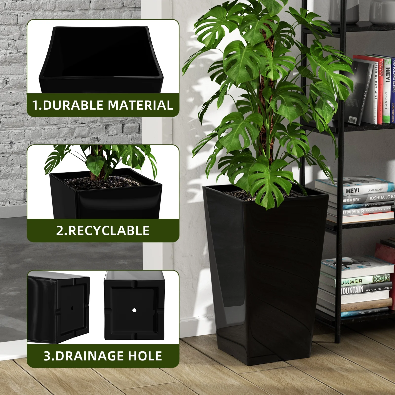 QCQHDU Large Planters for Outdoor Plants Flower Pots Set of 2,Tall Planters for Outdoor Plants,21 inch Outdoor Planters for Front Porch Planters��White��