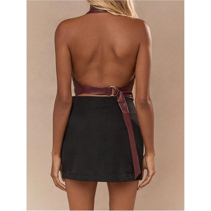 Women's PU Leather Halter Tank Tops Sexy