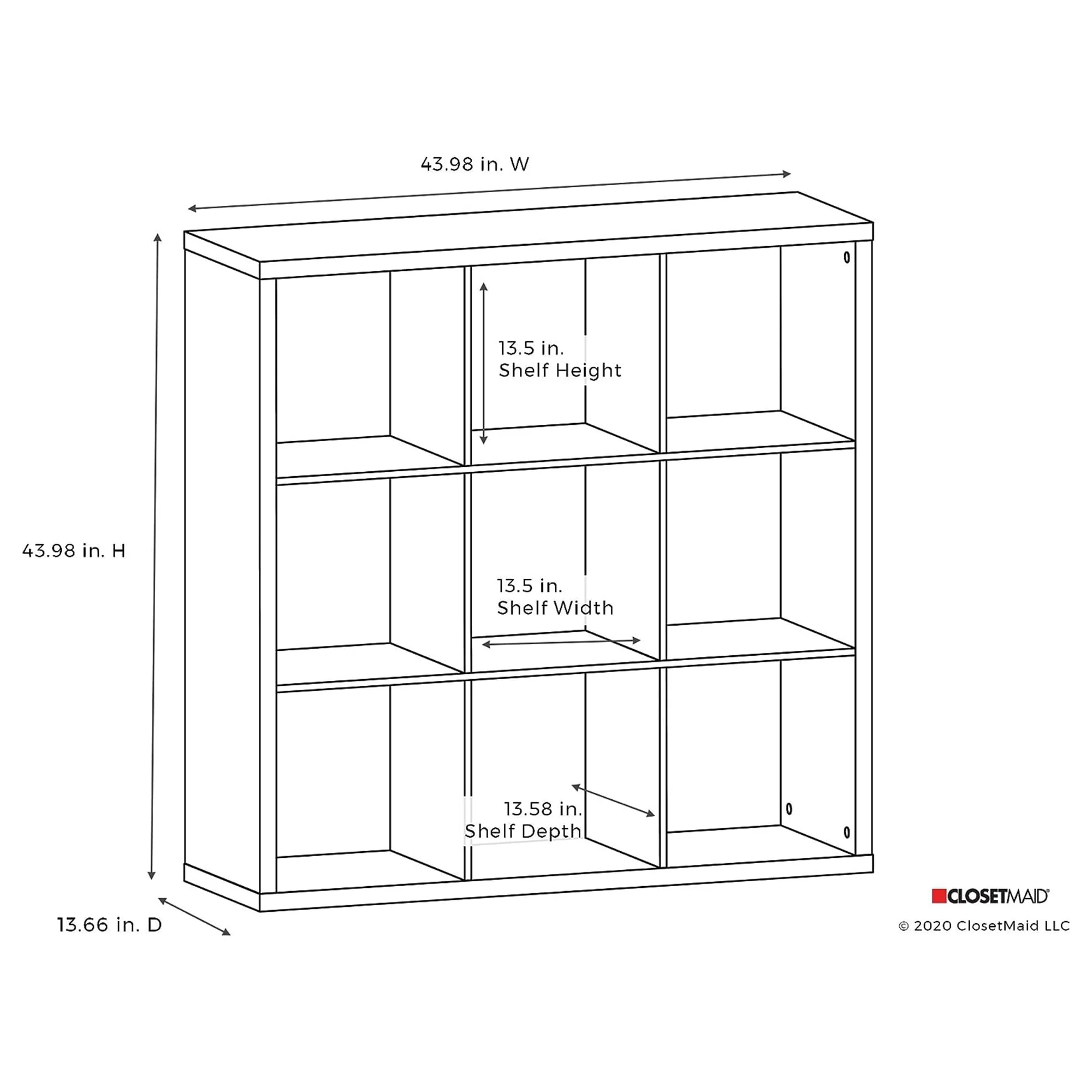ClosetMaid 9 Cube Storage Shelf Bookshelf Organizer with Back Panel, Gray