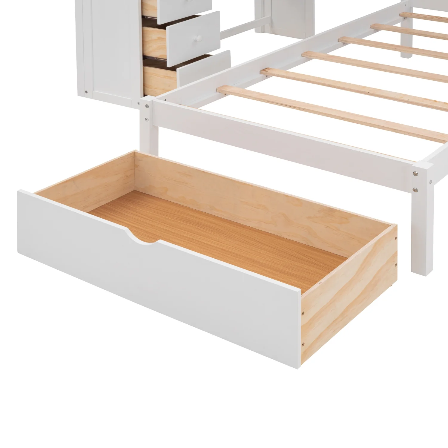 Harper & Bright Designs Full Over Twin Bunk Bed with Desk, Drawers and Shelves, L-Shaped Bunkbeds with Storage Staircase for Adults Bedroom, White