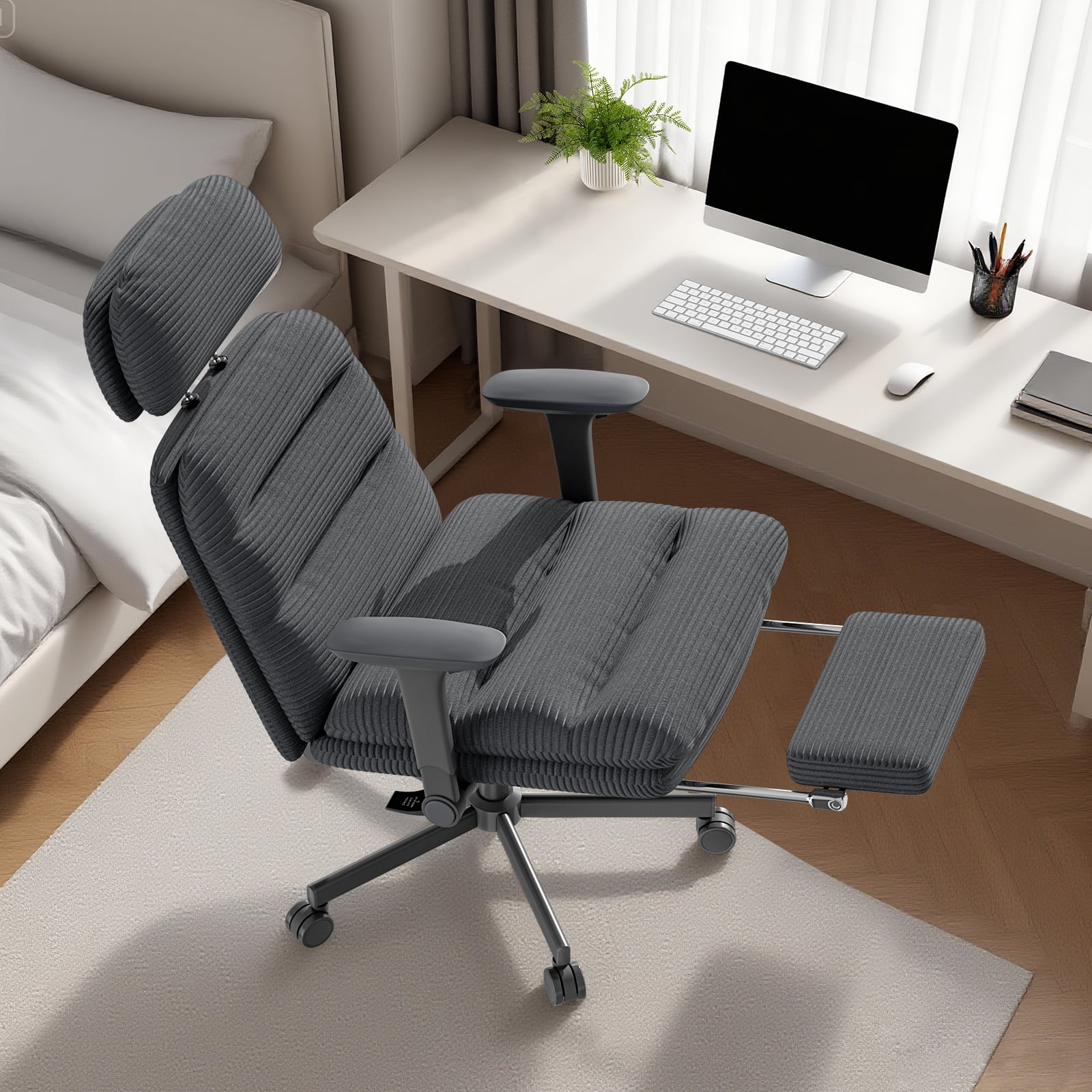 Ninecer Ergonomic Office Chair with Footrest, Big and Tall Computer Desk Chair for Adults, Adjustable Swivel Chair with Headrest Lumbar Support, Black