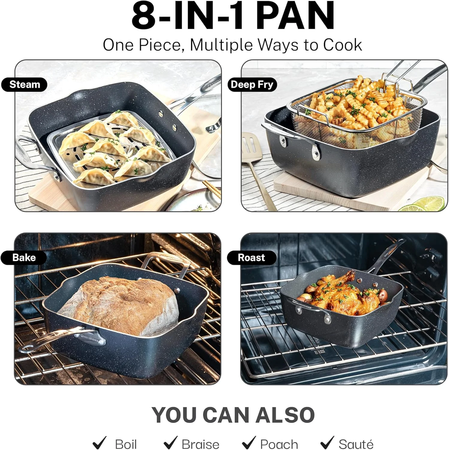 Granitestone Pots and Pans Set, 20 Piece Complete Cookware + Bakeware Set with Ultra Nonstick, Includes Frying Pans, Saucepans, Stock Pots, Steamers, Cookie Sheets and Baking Pans