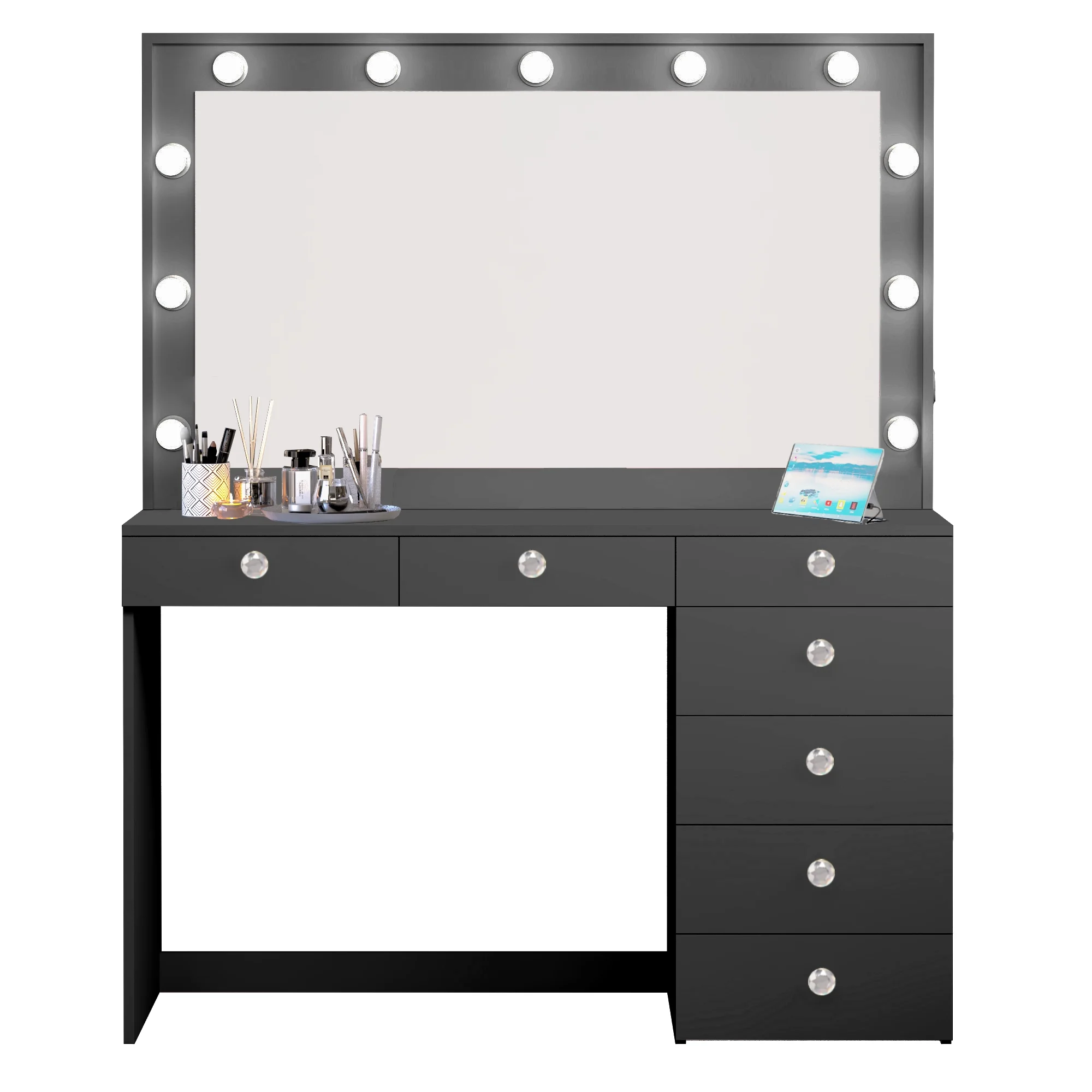 Ember Interiors Peggy Vanity Desk with Lighted Mirror and USB Ports