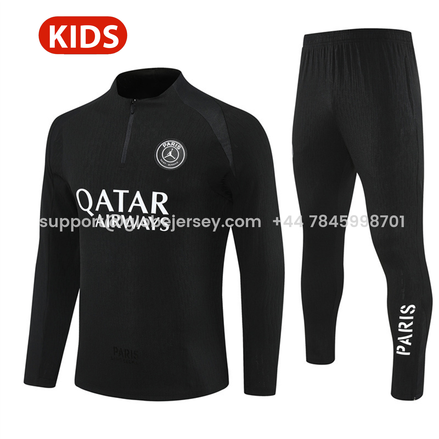 Paris Saint-Germain PSG 25-26 Jordan Kids Long Sleeve Training Set - Pure Black Top & Pants