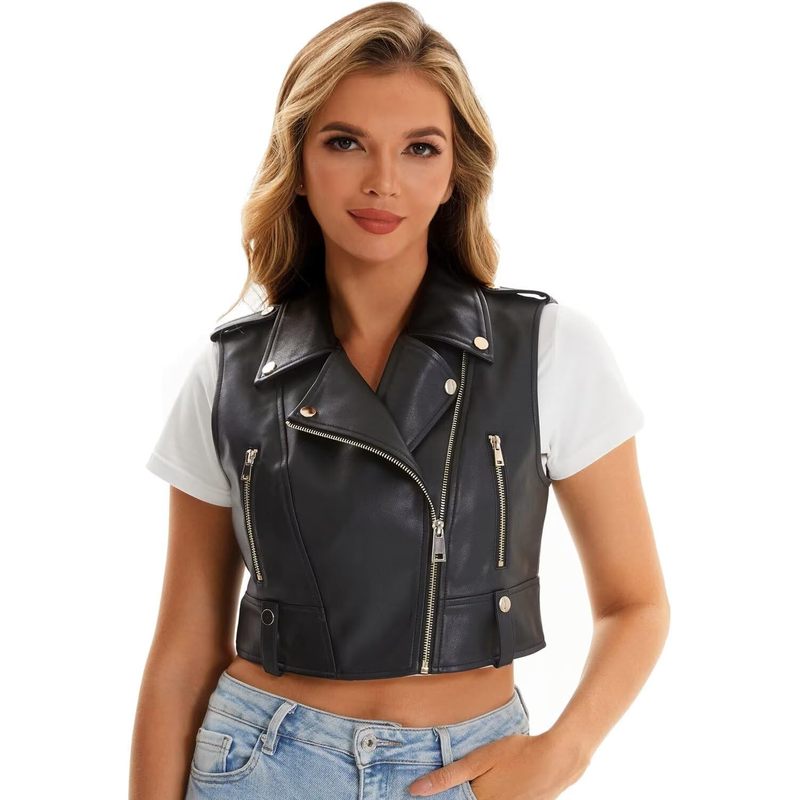 Faux Leather Vest For Women Zipper