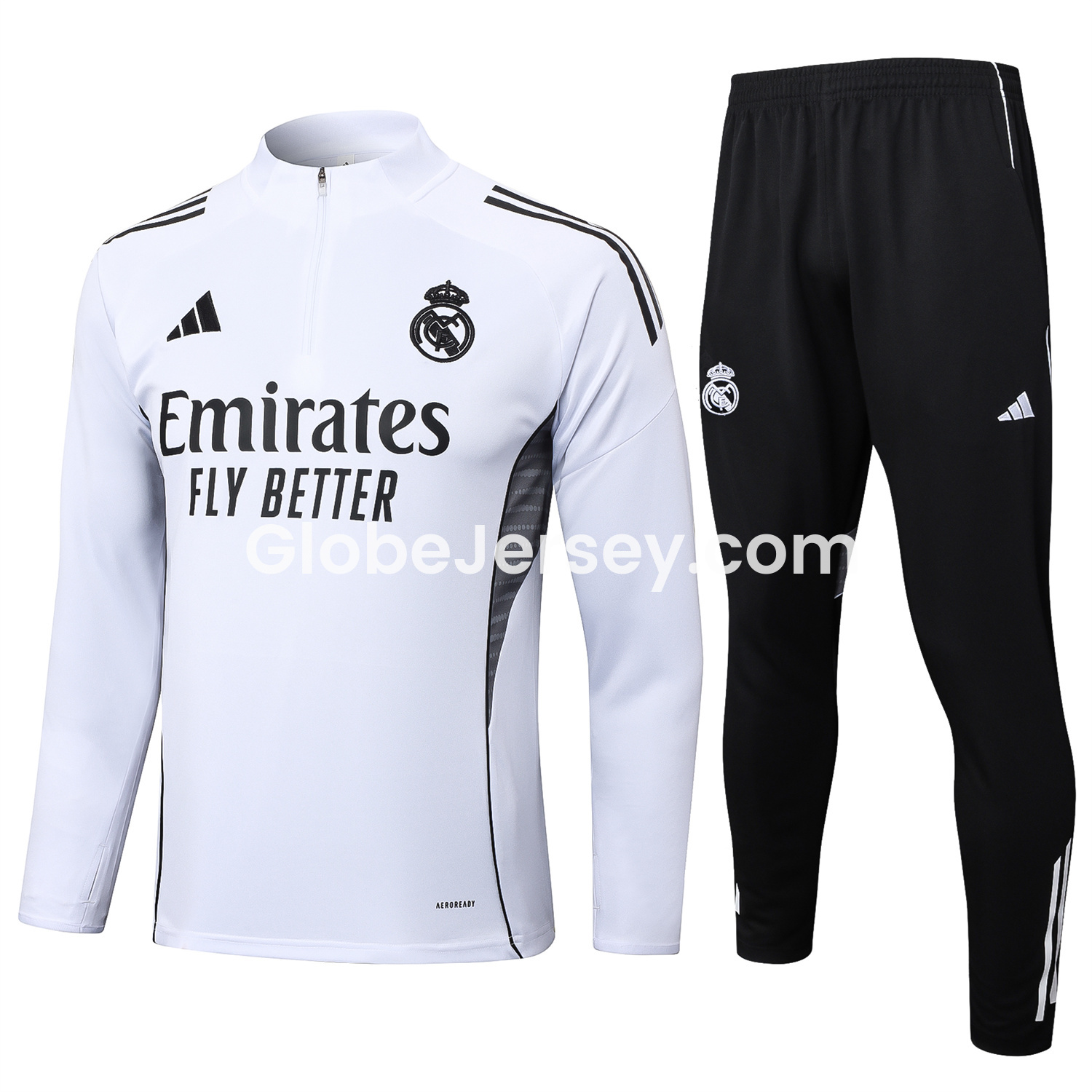 Real Madrid 25-26 Long Sleeve Training Set - White Top and Black Pants