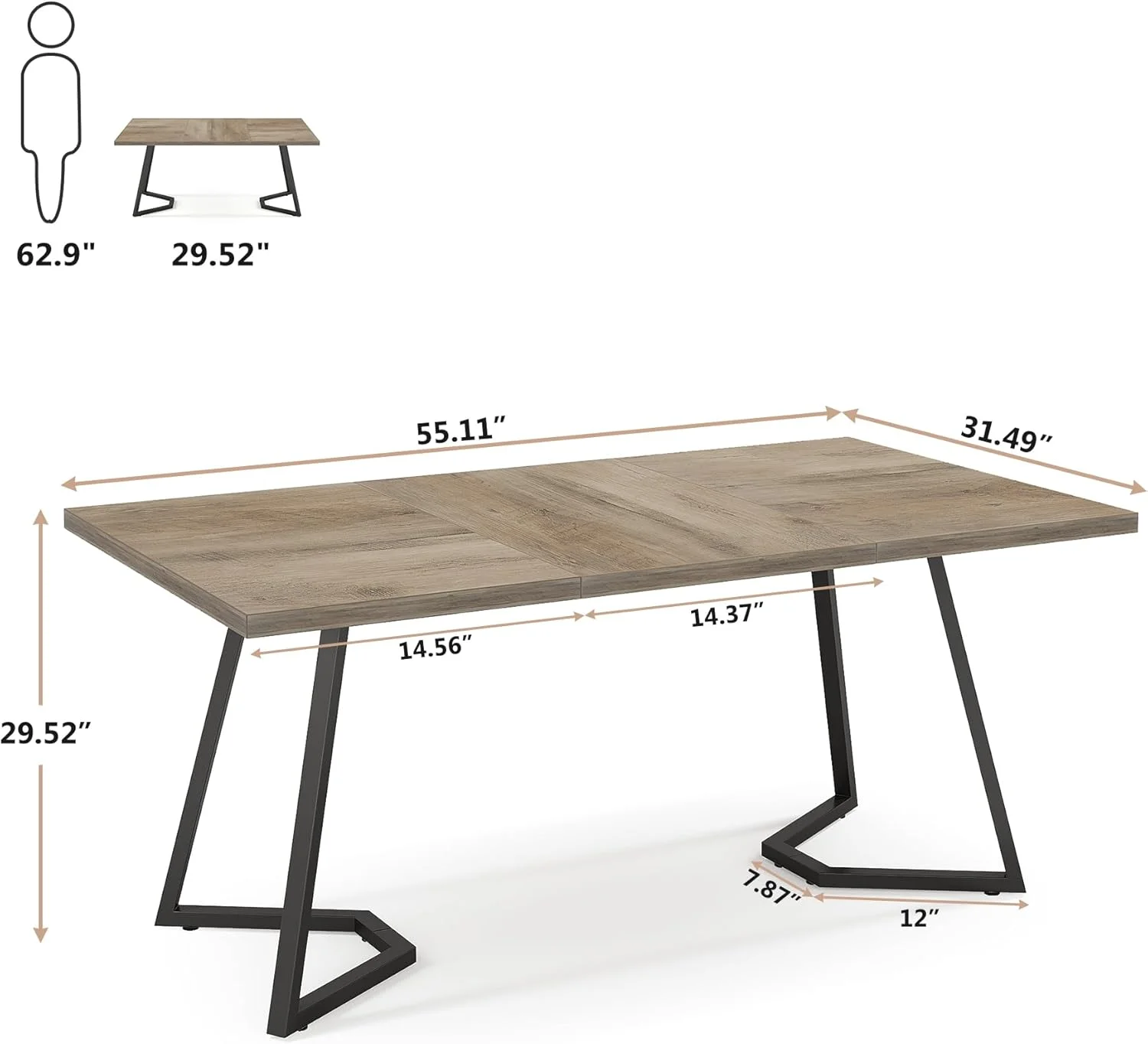 Finmind Modern Home Office Desk, Adult Study Writing Table with Metal Legs, White & Gold, 55.11