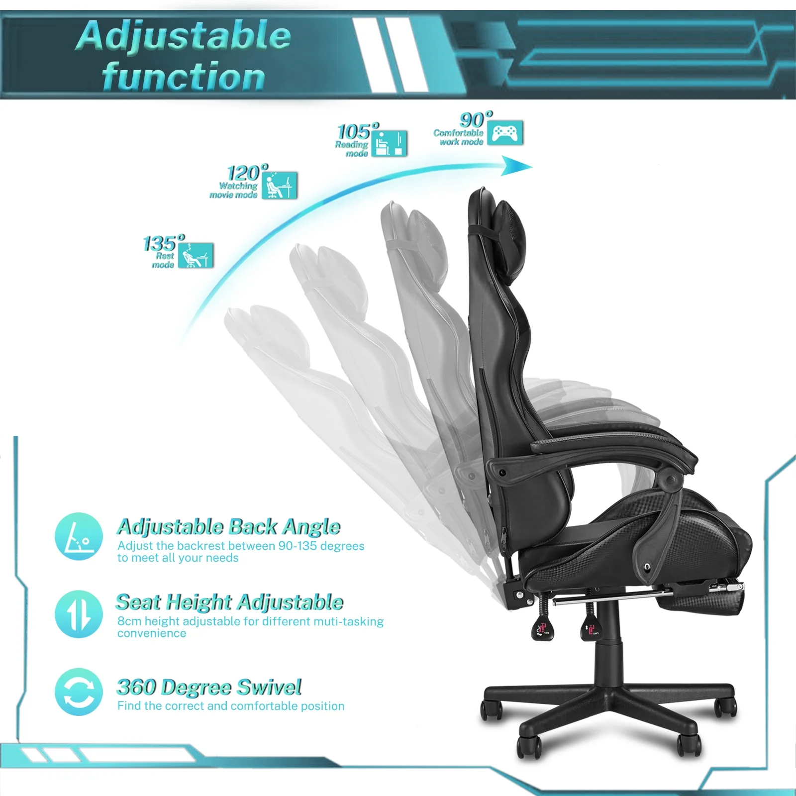 SOONTRANS Green Gaming Chair with Footrest, High Back Gamer Chair with Massage Lumbar Pillow, Gamer Computer Desk Chair (Green)